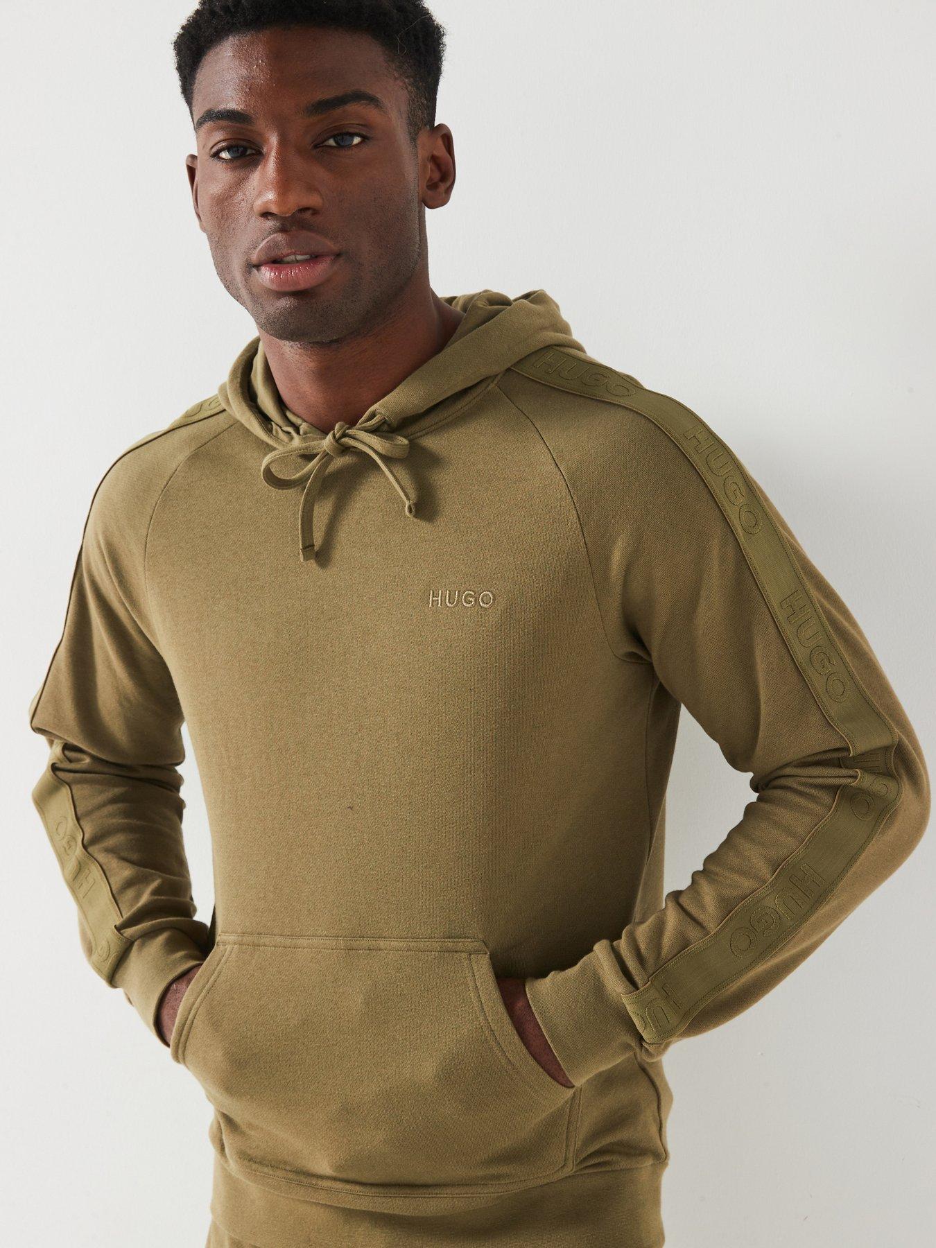 undefined Regular Fit Tonal Tape Logo Hoodie - Khaki