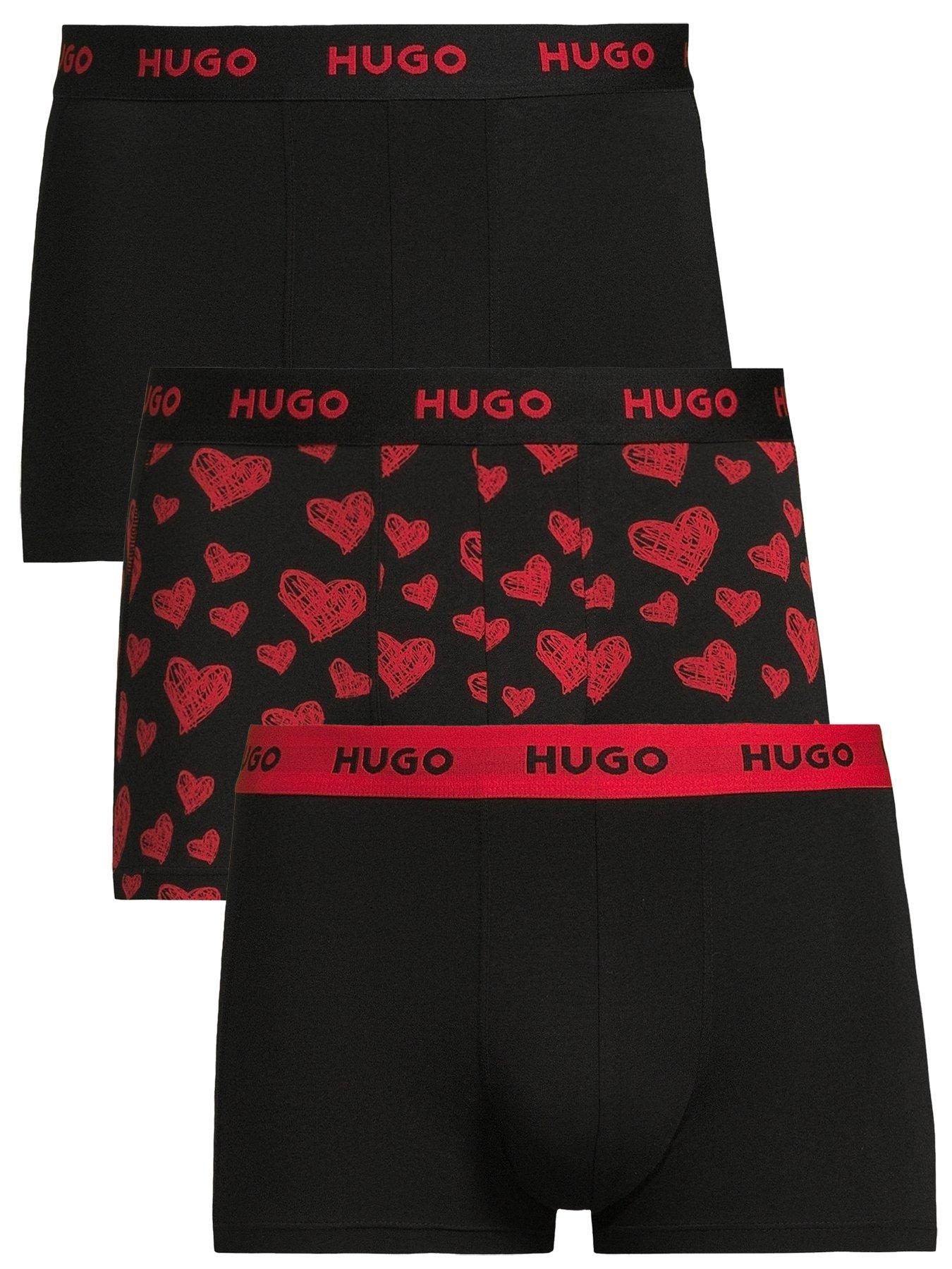 HUGO 3 Pack Triplet Design Valentines Trunks - Black