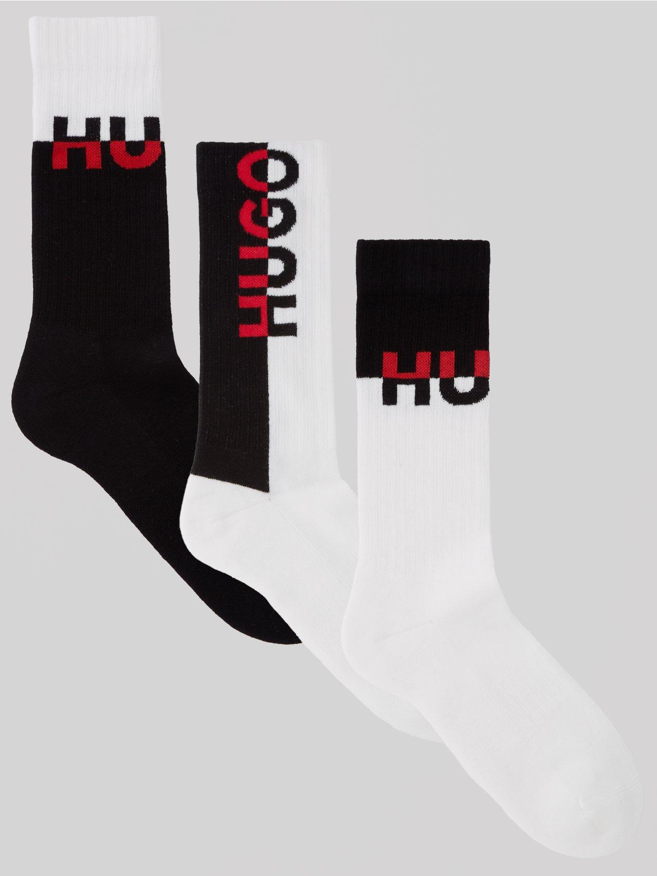  image of hugo-3-pack-colourblock-crew-socks-blackwhite