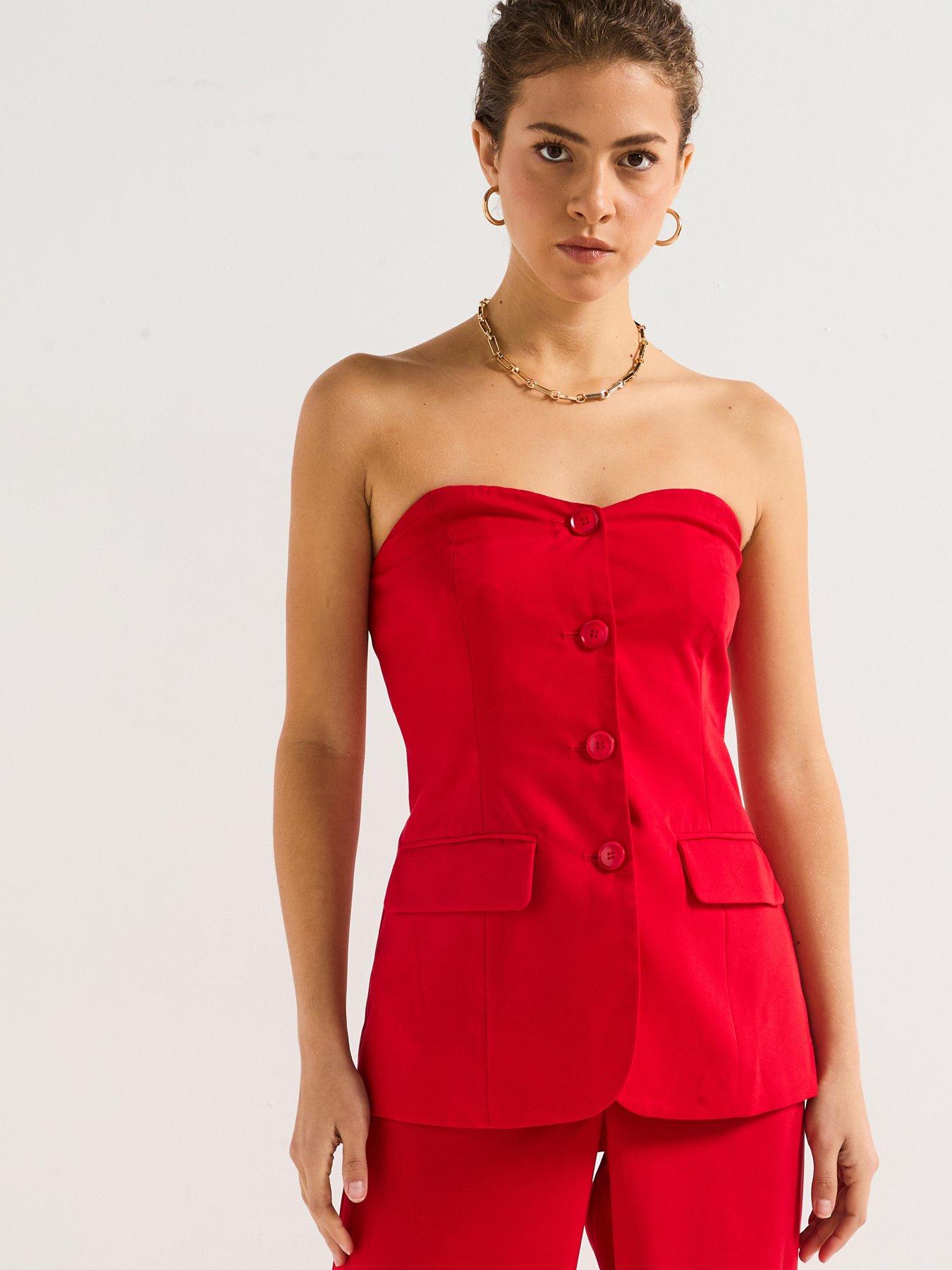undefined Tailored Strapless Top - Red
