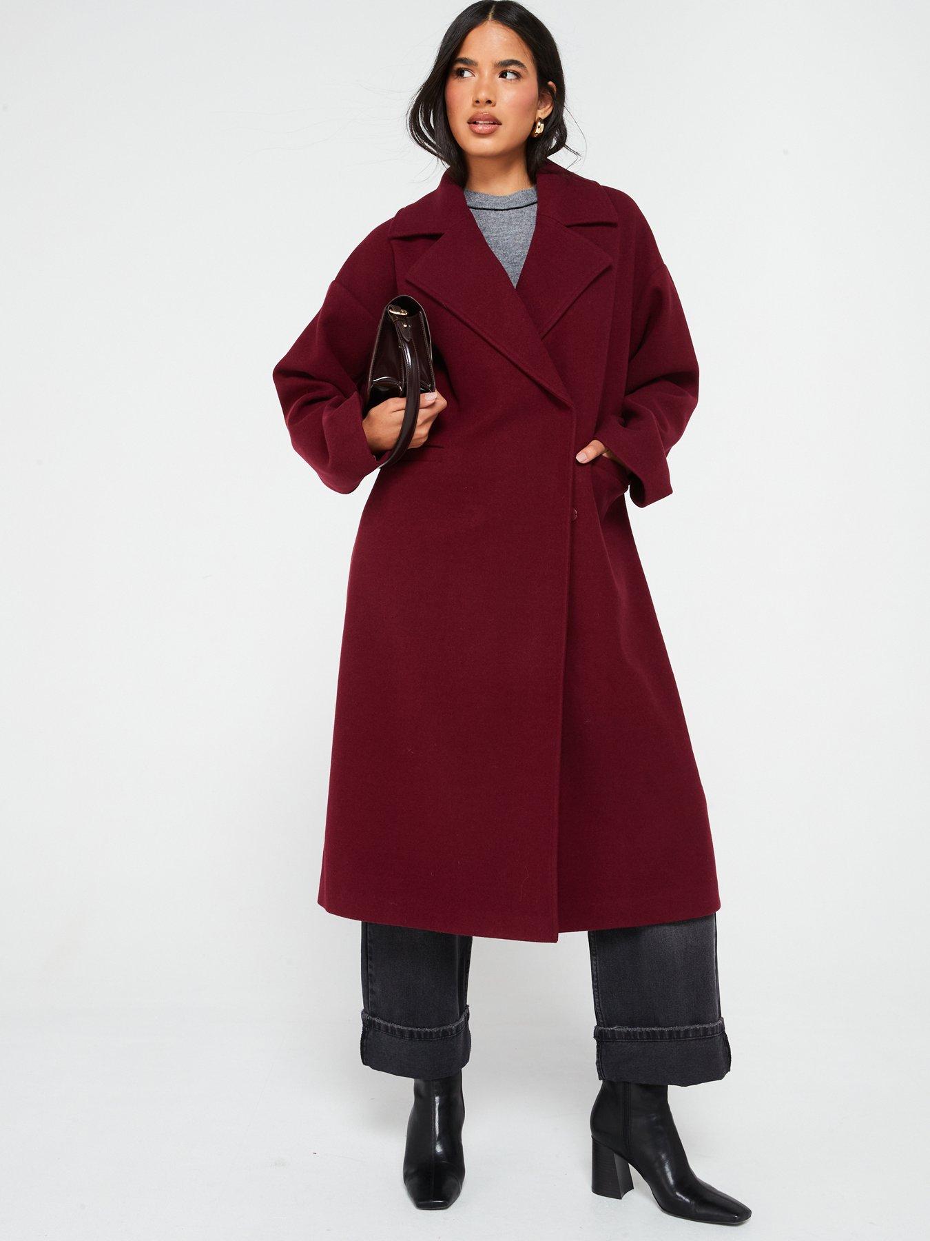 undefined Longline Coat - Maroon - Red