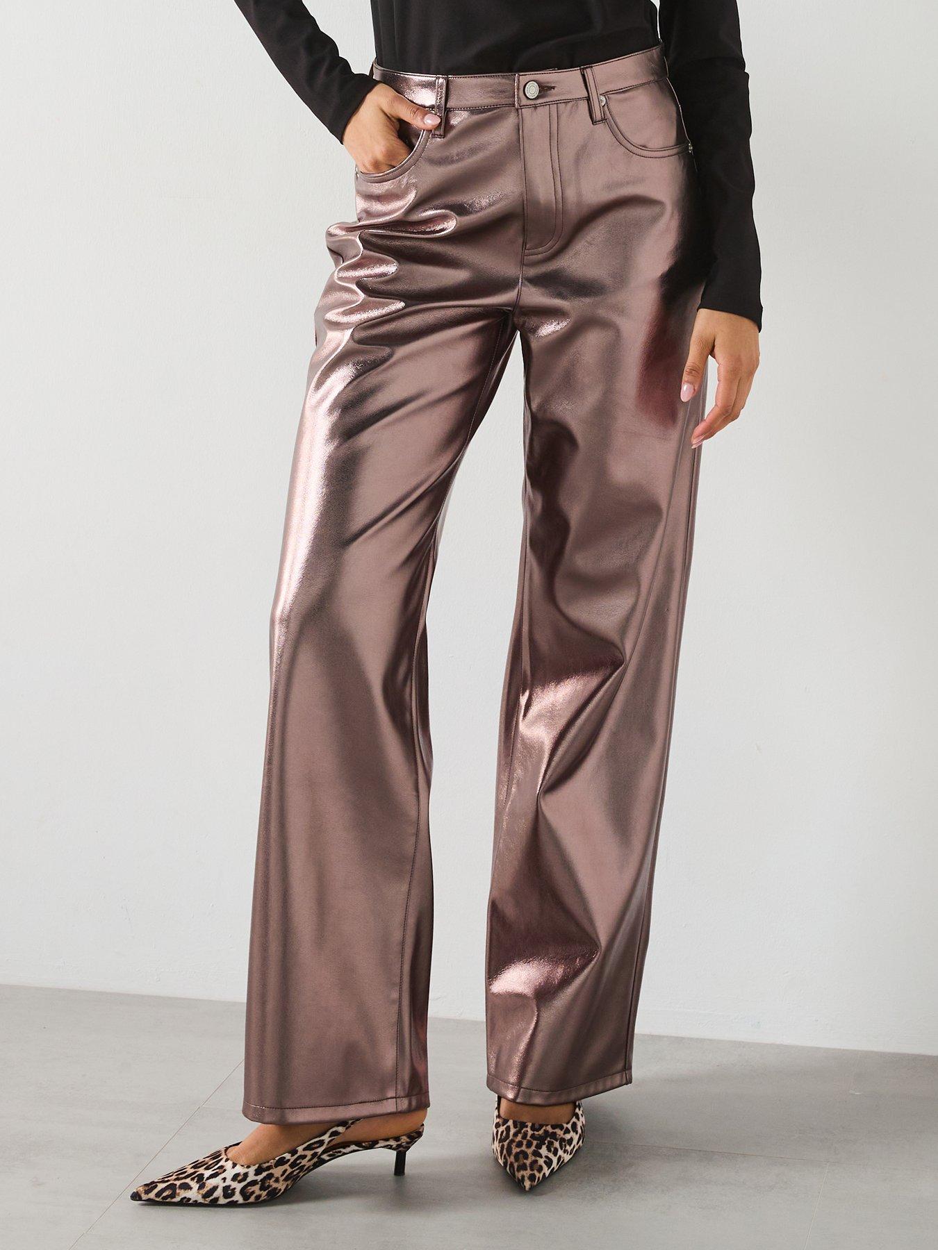 undefined Metallic Trousers - Rose Gold
