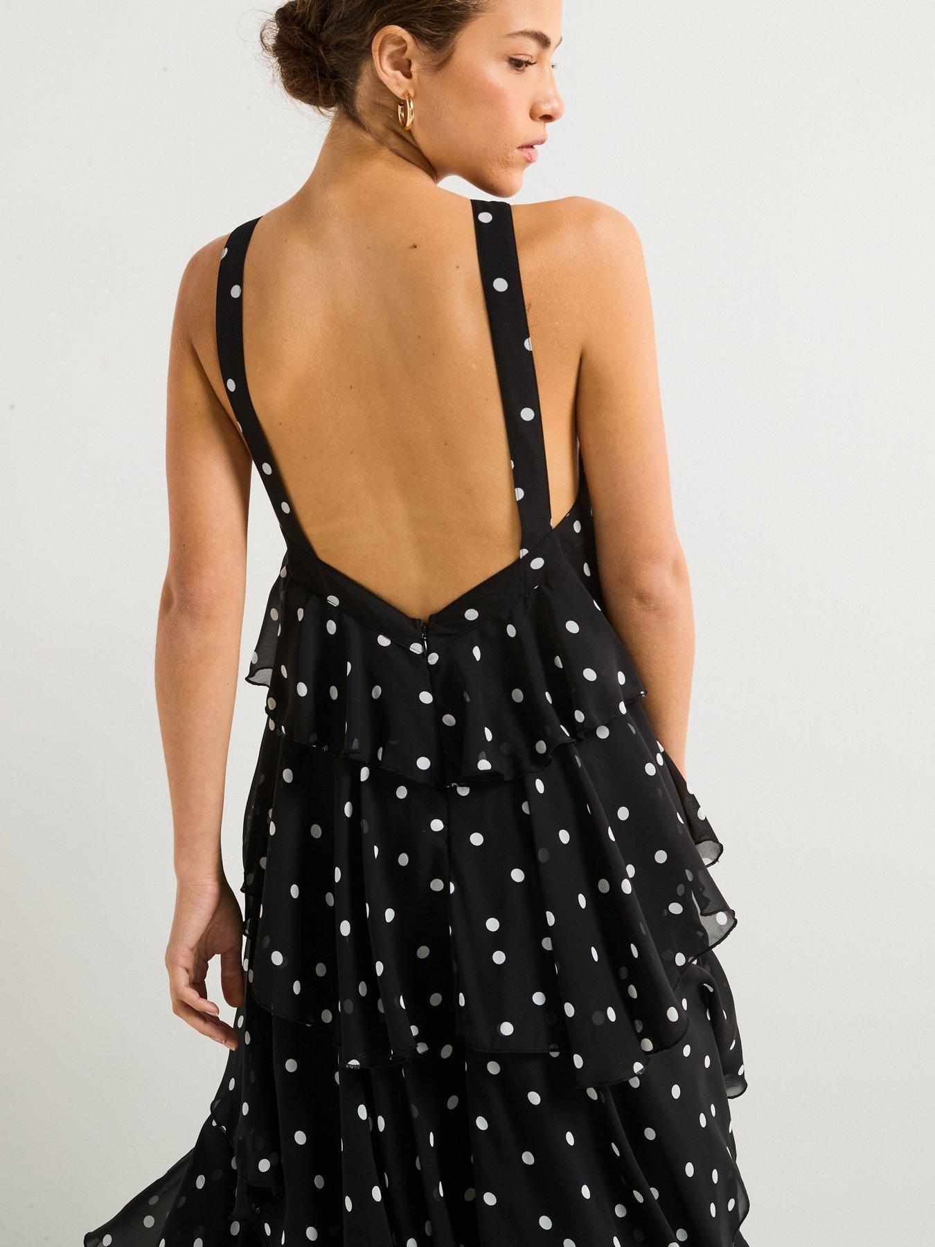Vero Moda Polka Dot Ruffle Halter Neck Maxi Dress - Black