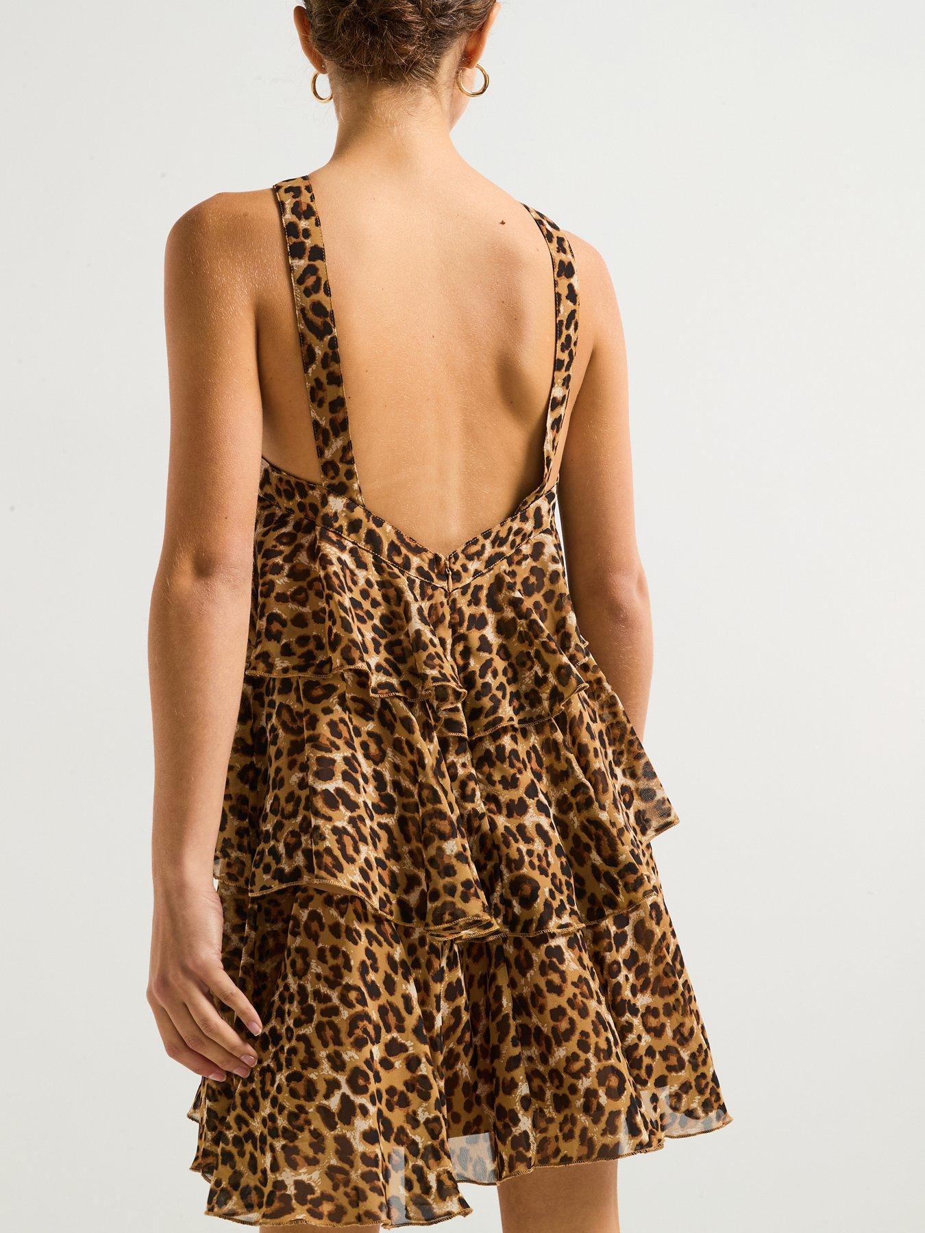  image of vero-moda-leopard-print-ruffle-halter-neck-mini-dress--black-multi