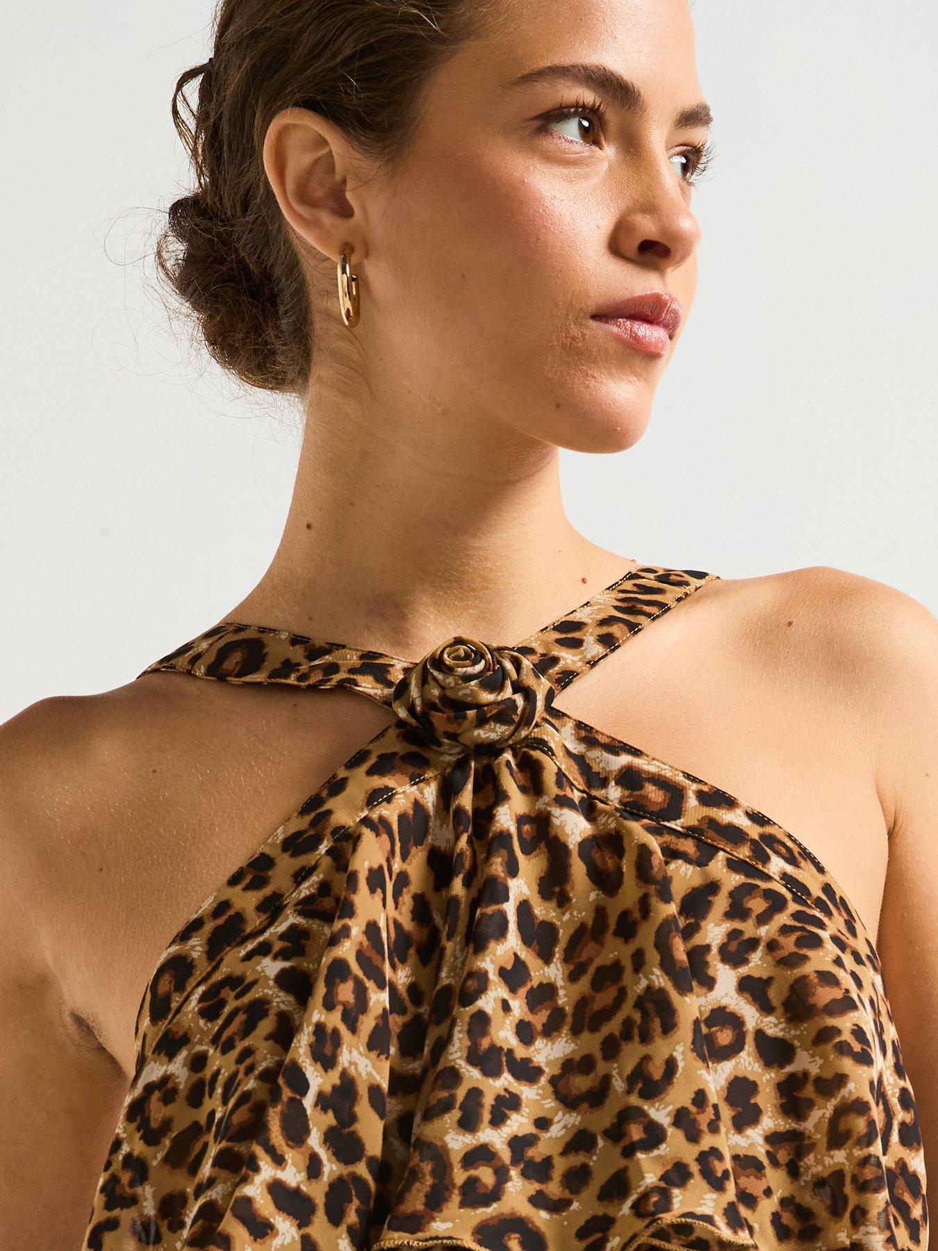  image of vero-moda-leopard-print-ruffle-halter-neck-mini-dress--black-multi