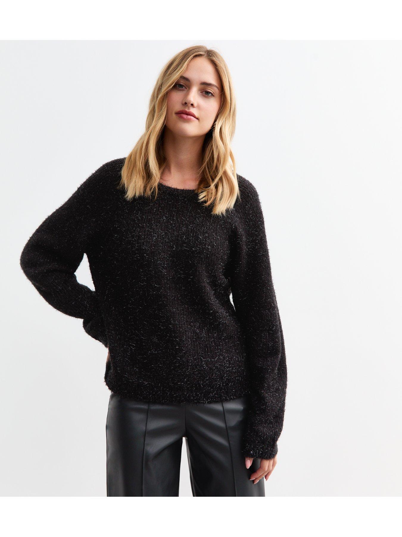 Image 2 of 5 of New Look Sparkle Bow Back Jumper - Black