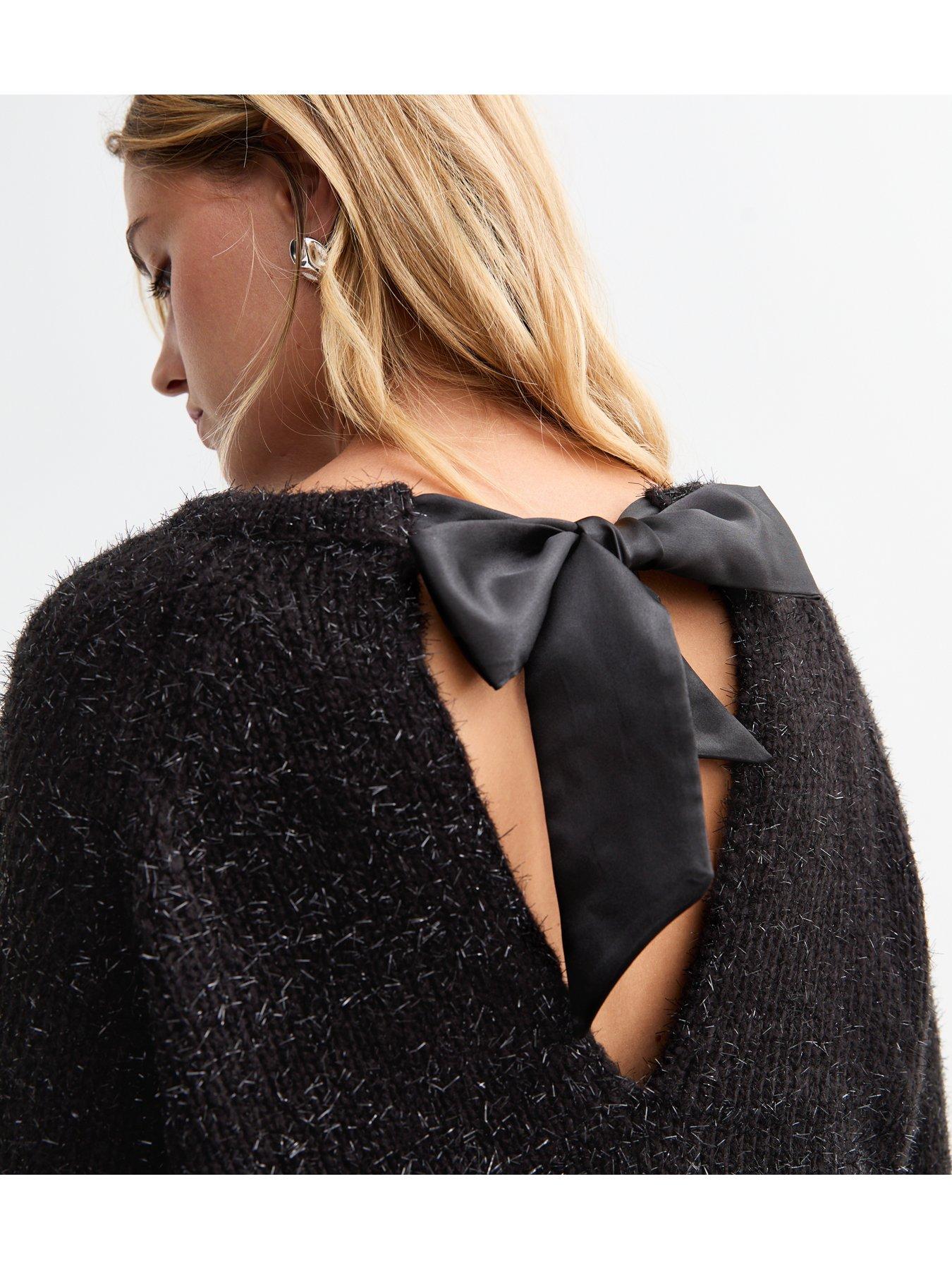Image 4 of 5 of New Look Sparkle Bow Back Jumper - Black