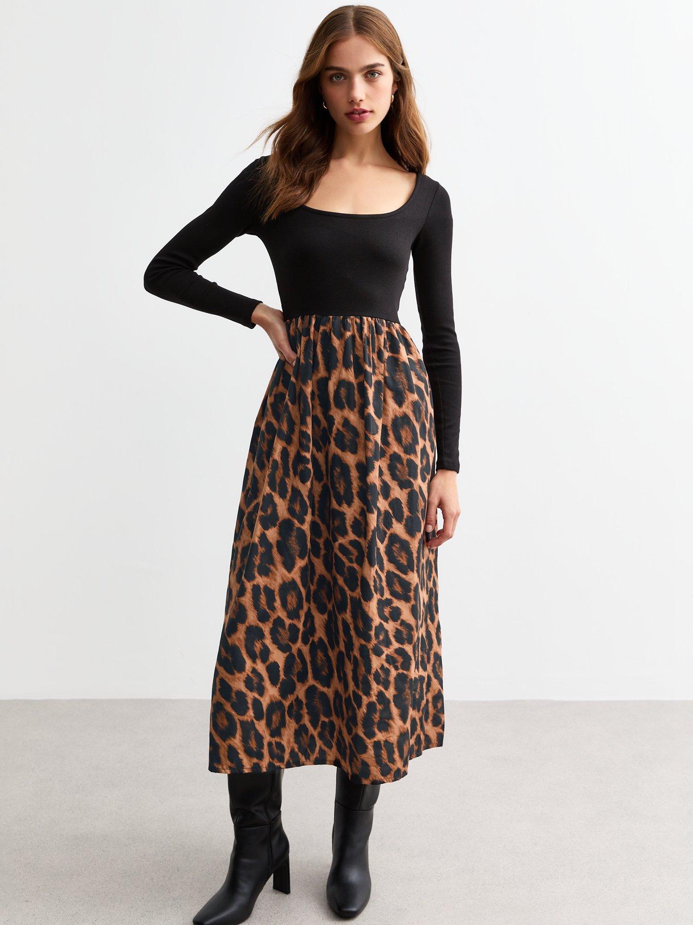 undefined Leopard Skirt Midi Dress - Black/Print