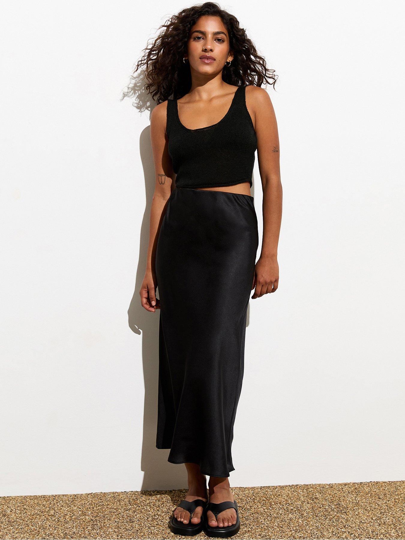 Black satin skirt bias cut hotsell