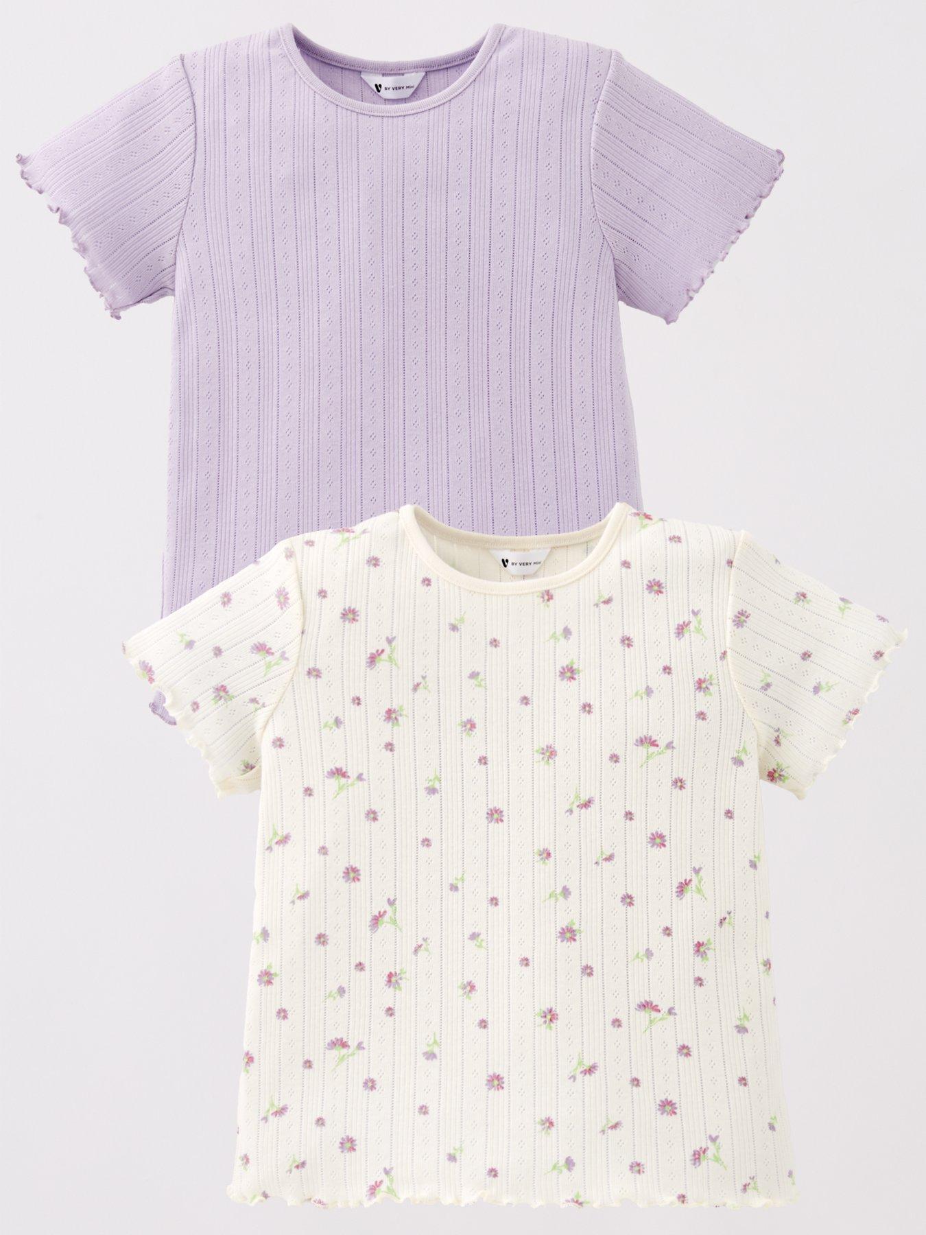  image of mini-v-by-very-girls-2-pack-pointelle-short-sleeve-t-shirts-multi