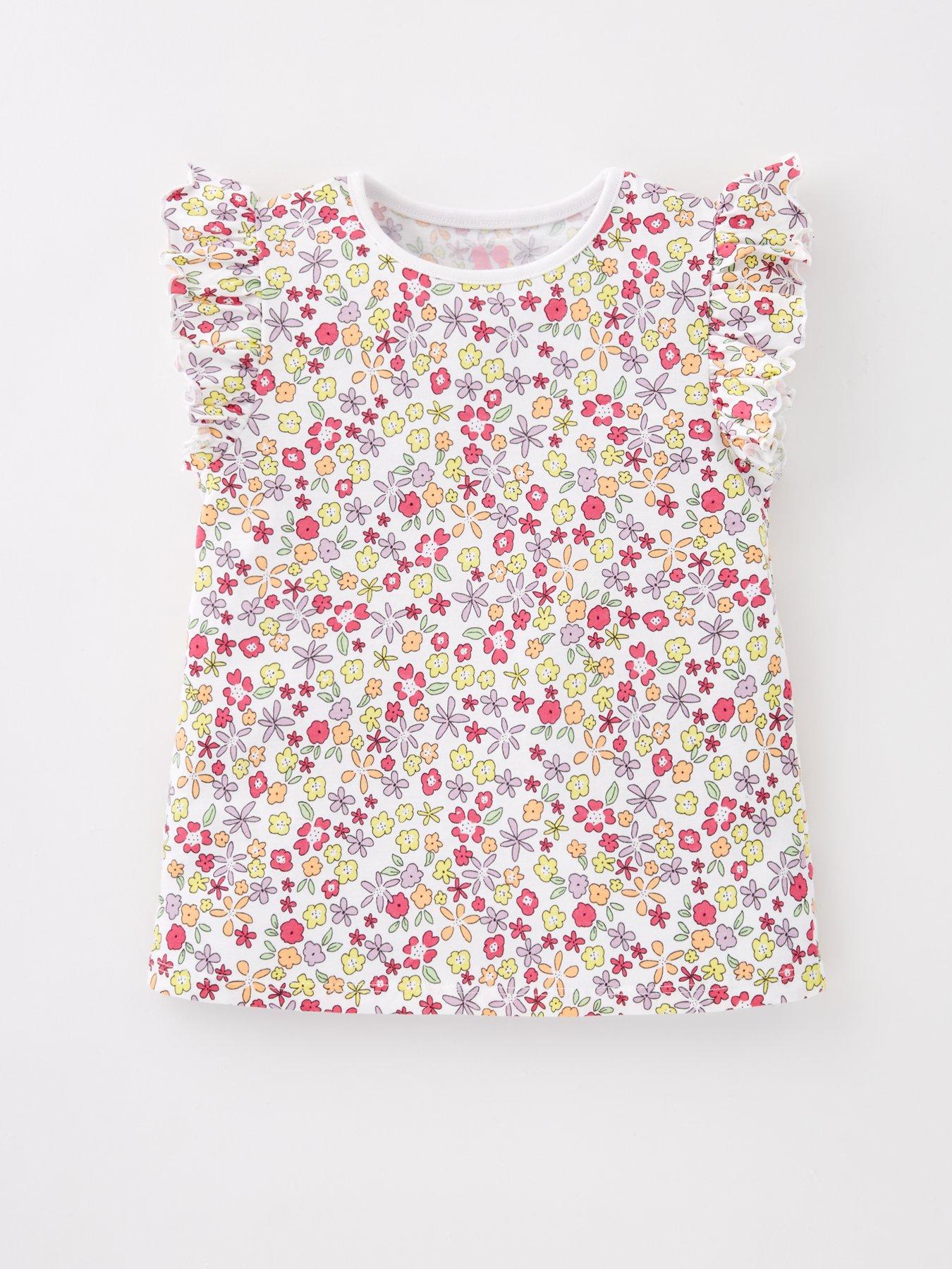  image of mini-v-by-very-girls-3-pack-flower-frill-sleeve-t-shirts-multi