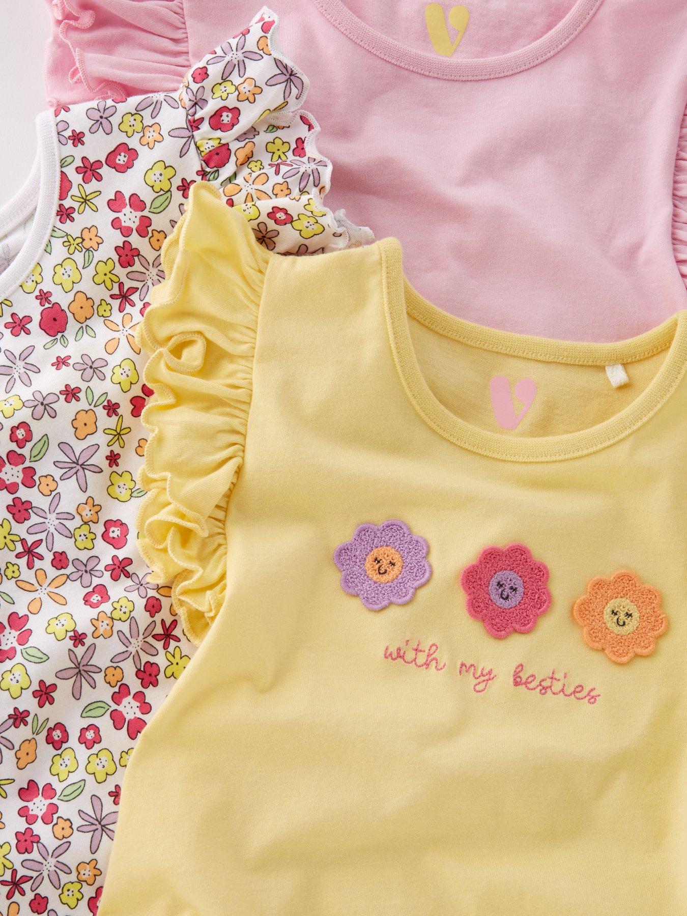  image of mini-v-by-very-girls-3-pack-flower-frill-sleeve-t-shirts-multi