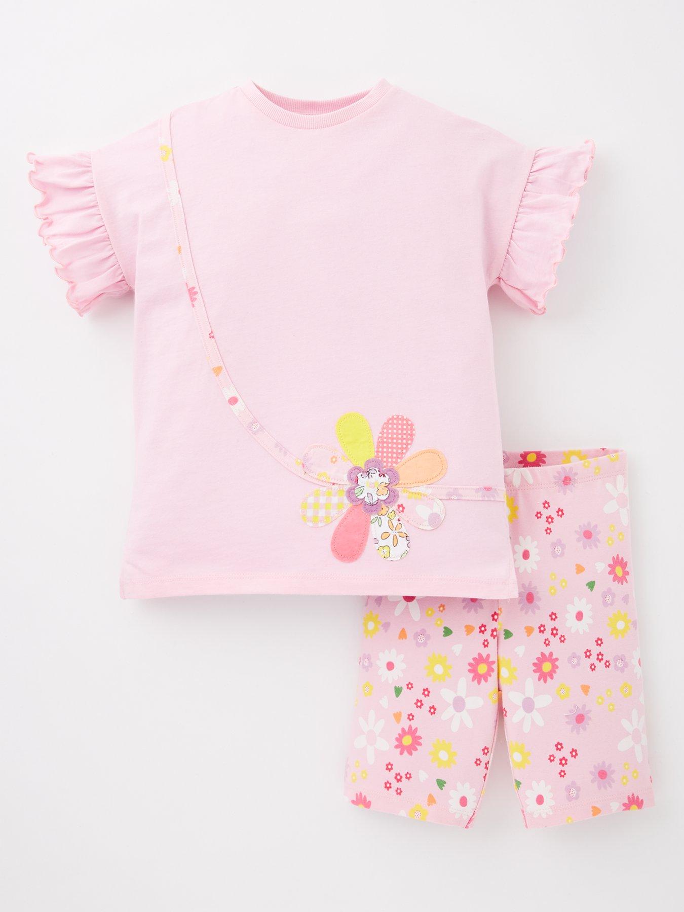 Mini V by Very Girls Novelty Flower Bag T-Shirt And Cycling Short - Pink