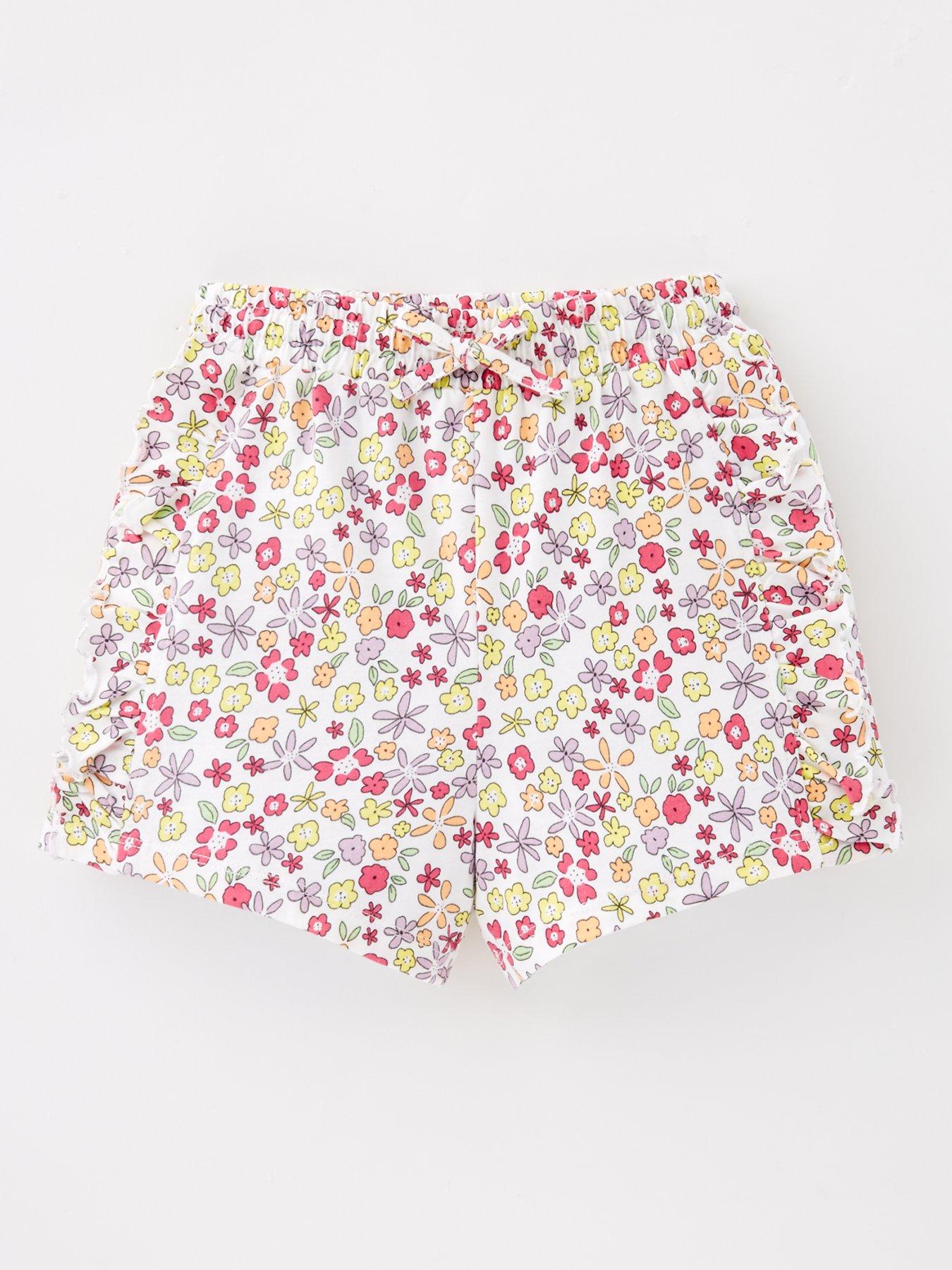  image of mini-v-by-very-girls-matching-set-3-pack-plain-amp-floral-shorts-multi