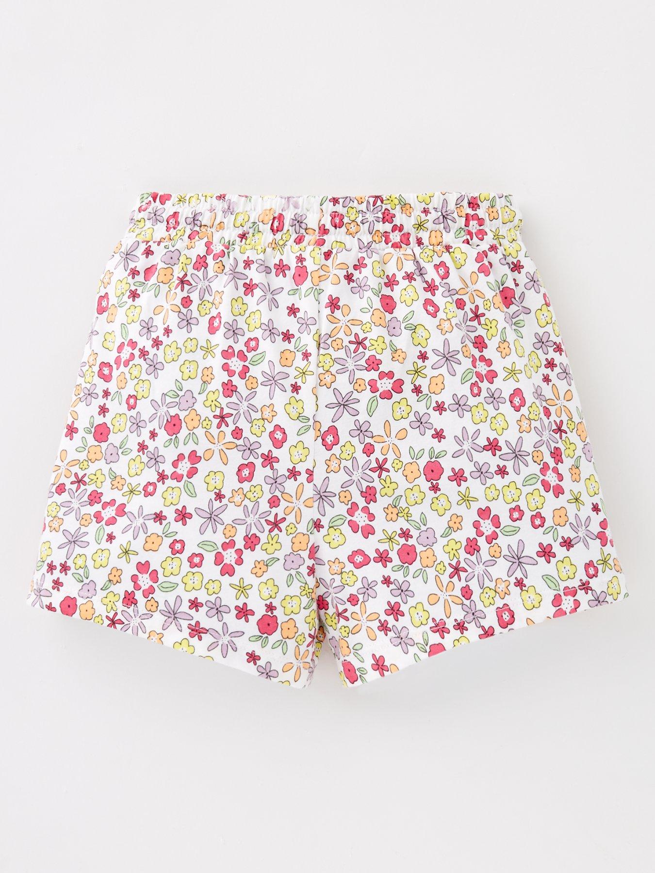  image of mini-v-by-very-girls-matching-set-3-pack-plain-amp-floral-shorts-multi