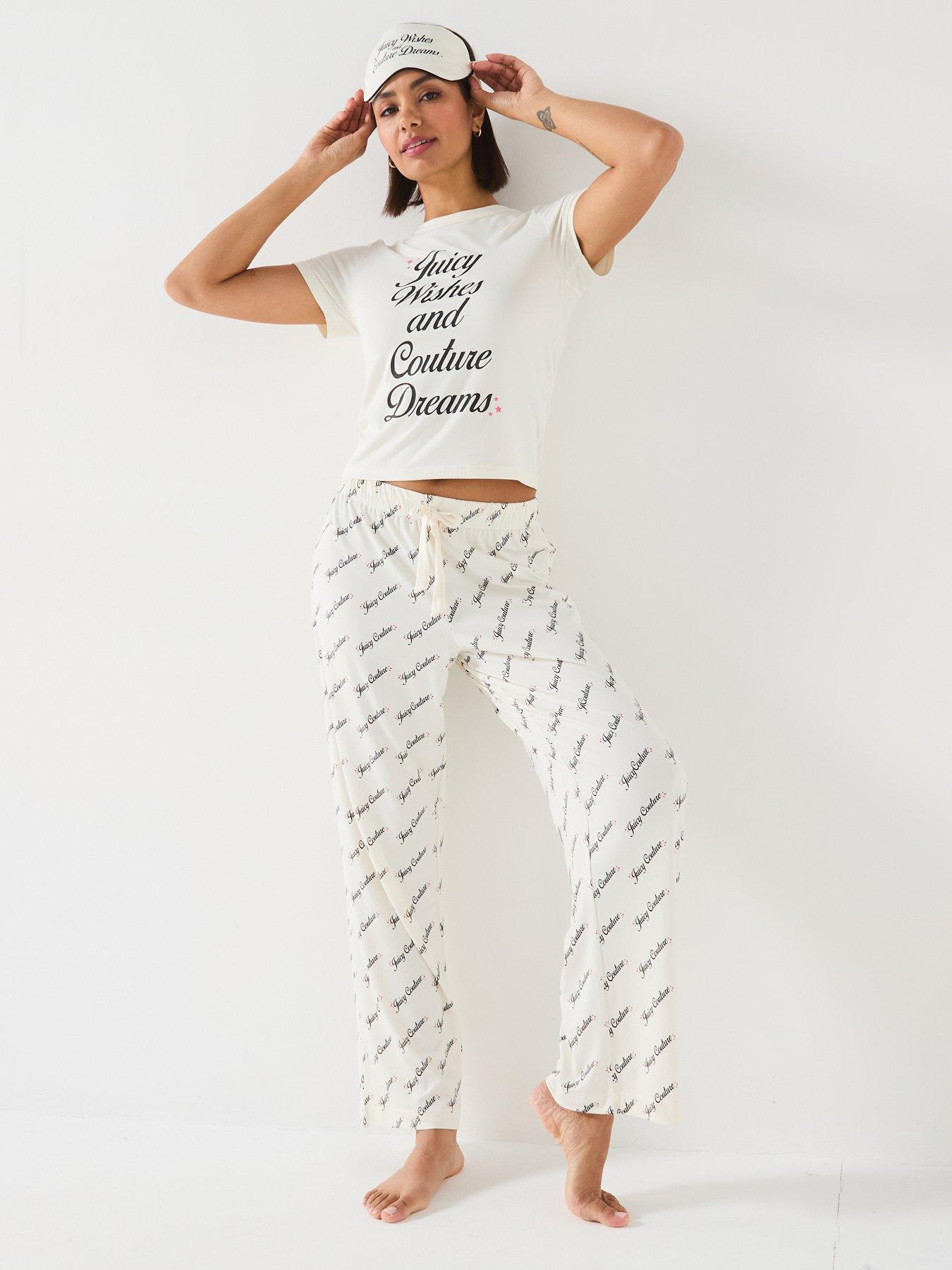  image of juicy-couture-juicy-wishes-short-sleeve-pyjama-set-with-eye-mask-off-white