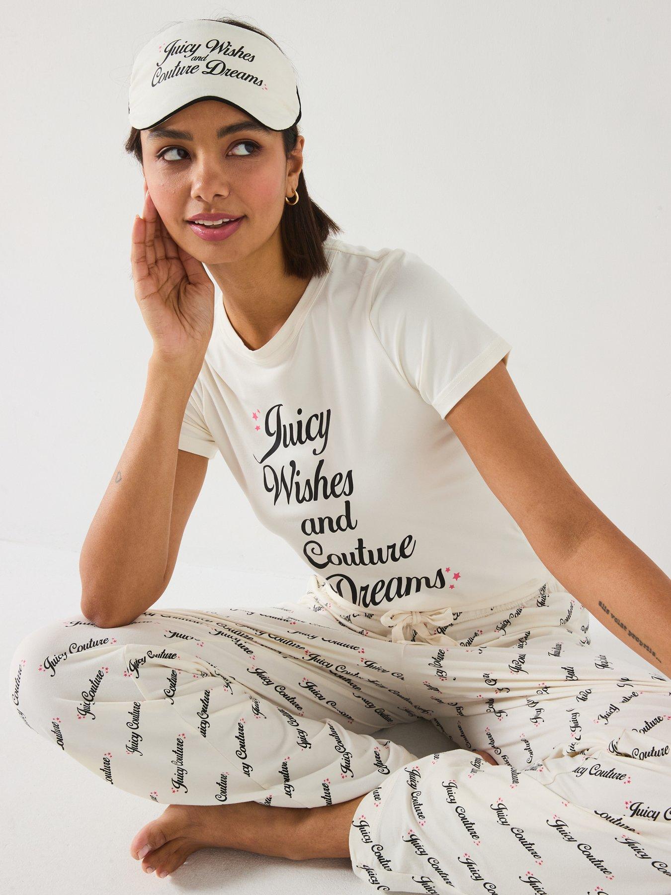  image of juicy-couture-juicy-wishes-short-sleeve-pyjama-set-with-eye-mask-off-white