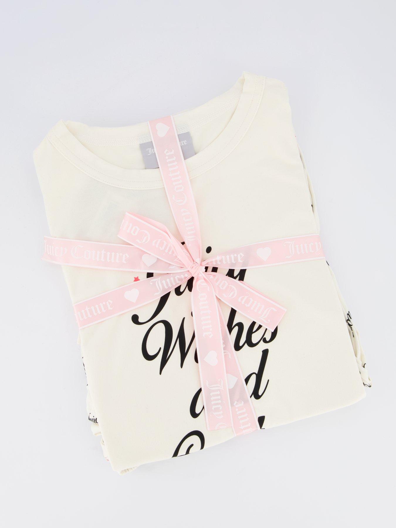  image of juicy-couture-juicy-wishes-short-sleeve-pyjama-set-with-eye-mask-off-white