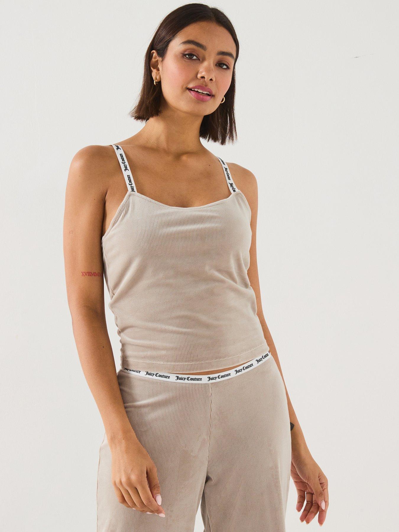 undefined Elina Rib Velour Lounge Vest Top - Beige
