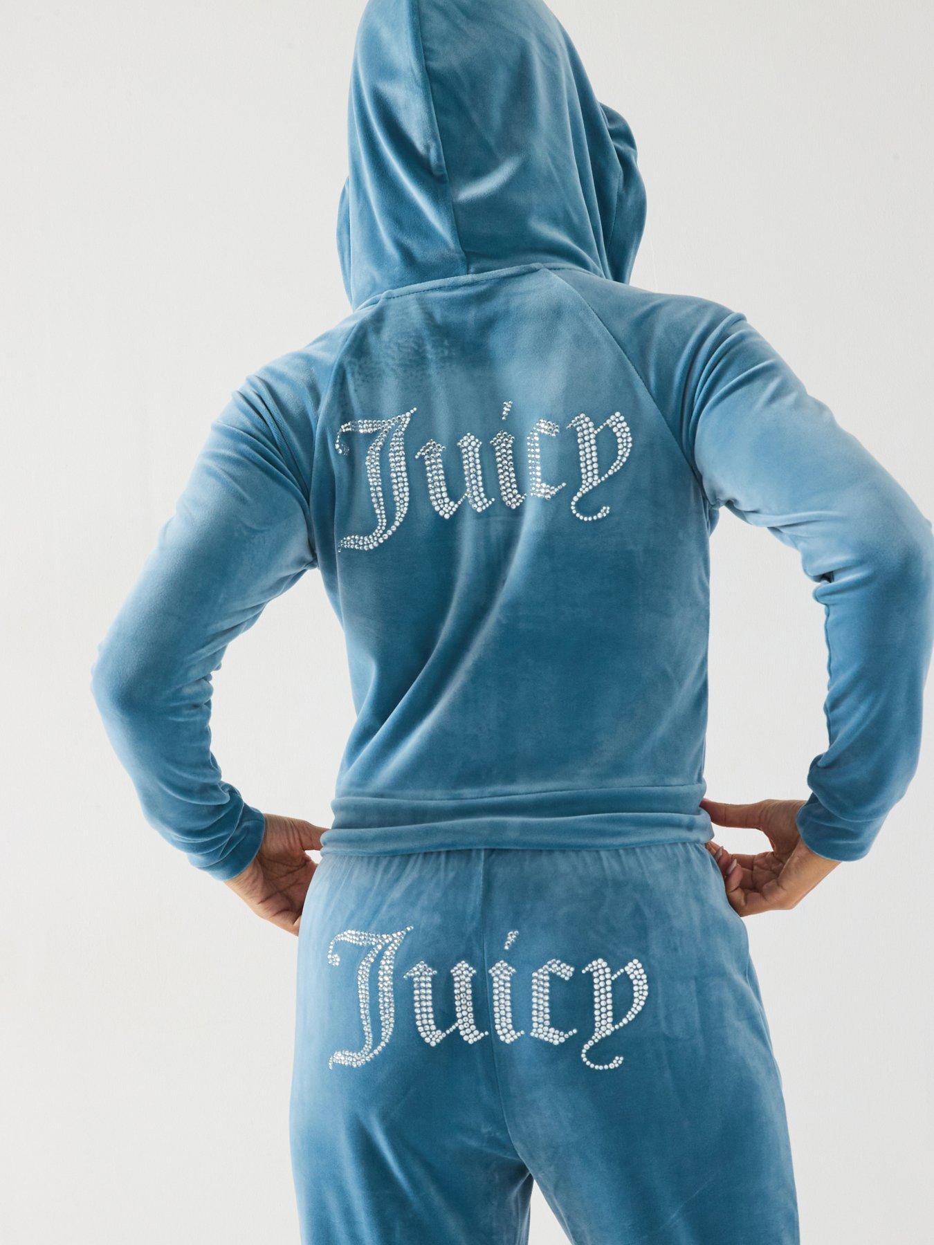 undefined Madison Diamante Logo Velour Hoodie - Blue