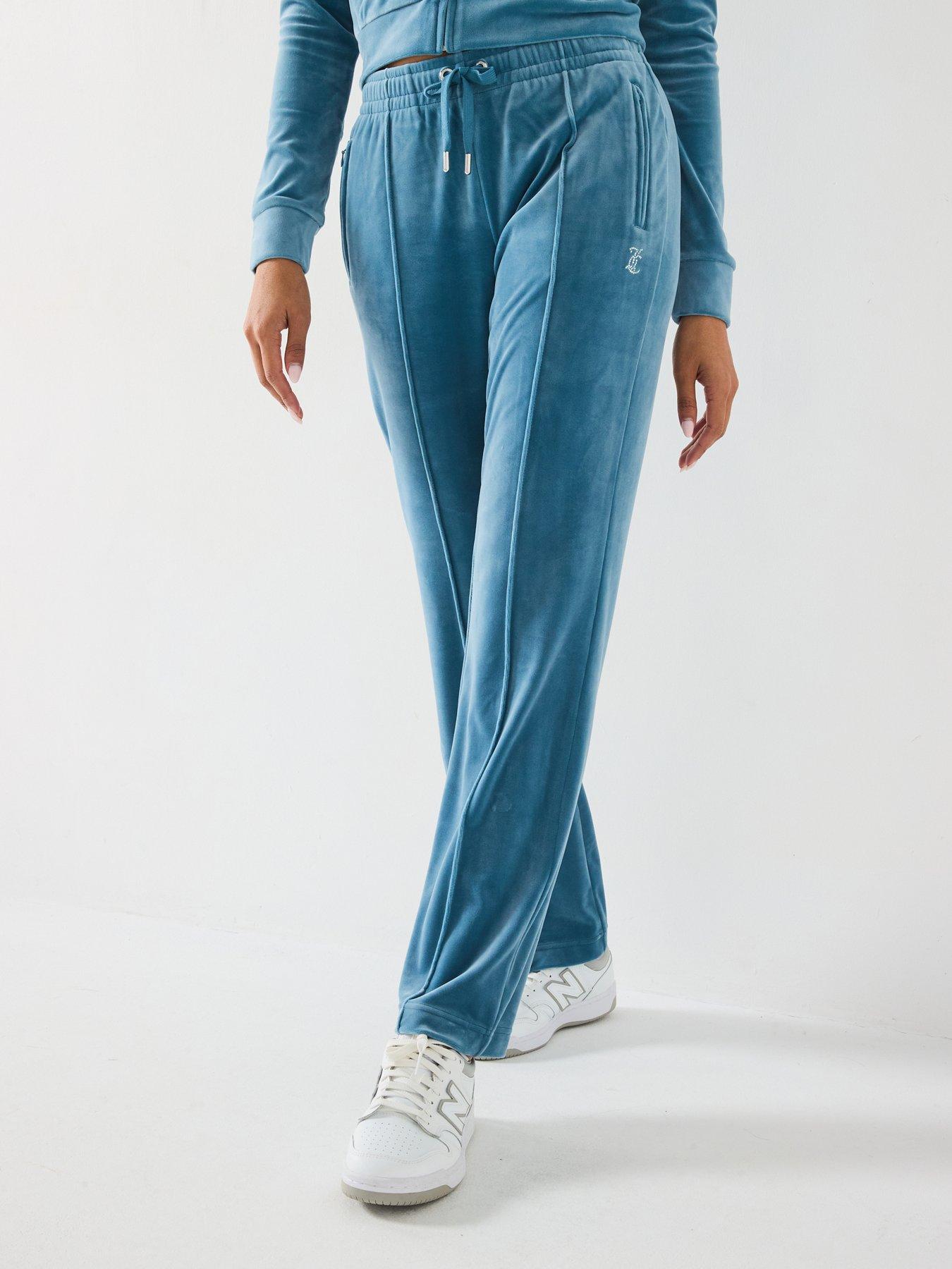  image of juicy-couture-tina-diamante-logo-velour-trackpants-blue