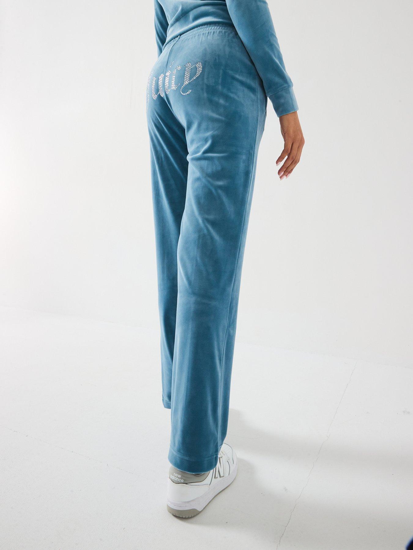  image of juicy-couture-tina-diamante-logo-velour-trackpants-blue