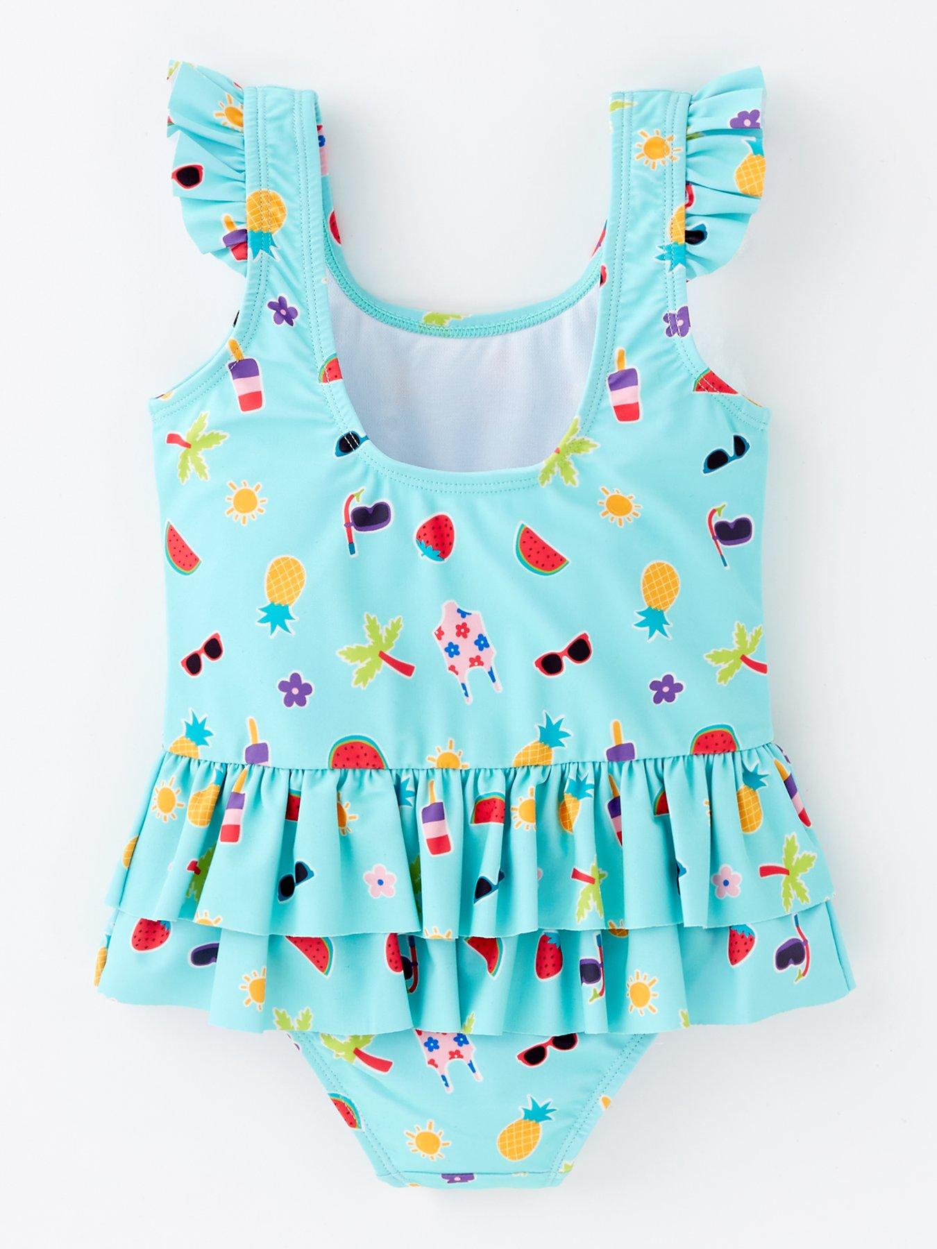 image of mini-v-by-very-girls-frill-summer-print-swimsuit-multi