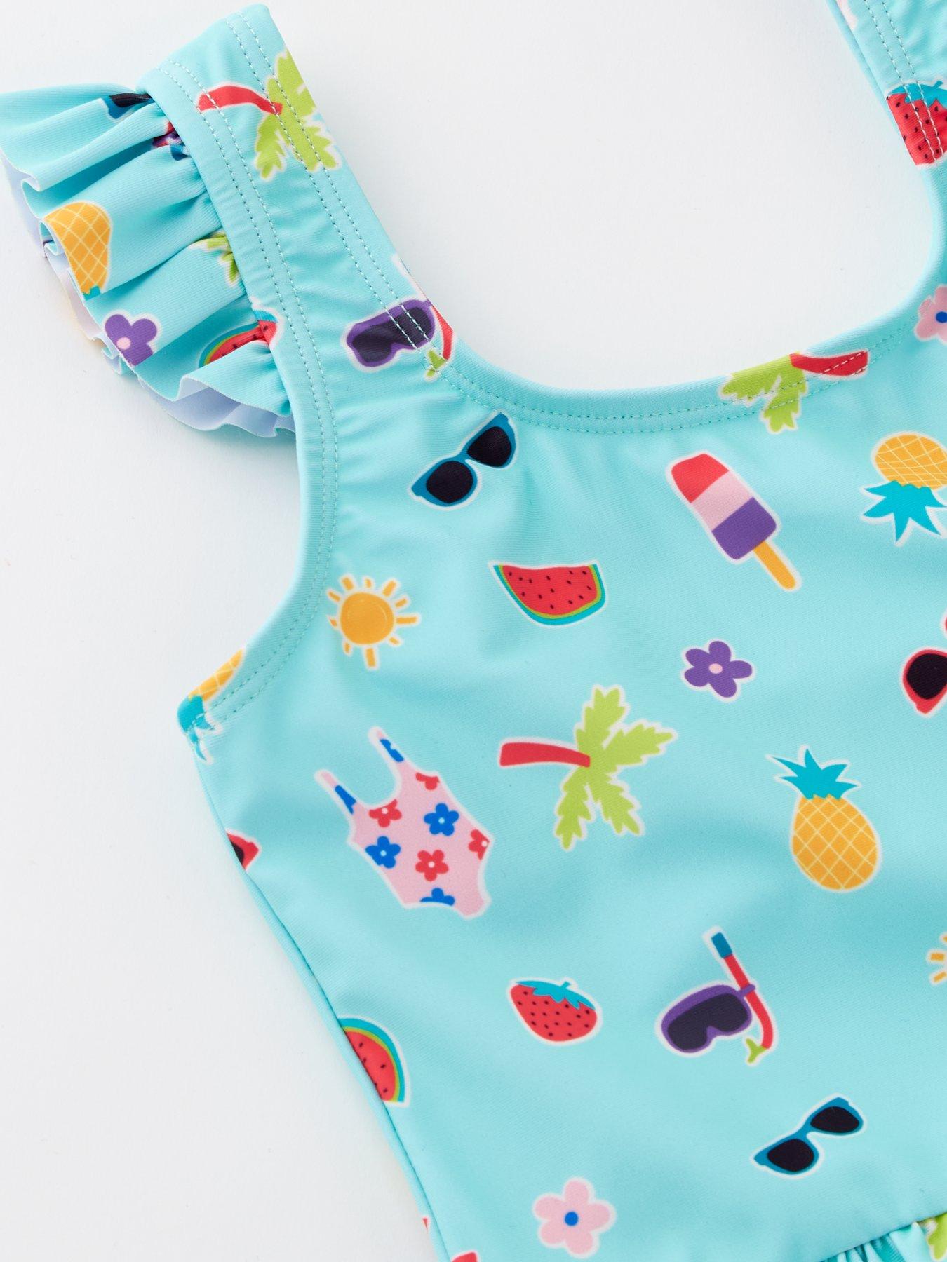  image of mini-v-by-very-girls-frill-summer-print-swimsuit-multi
