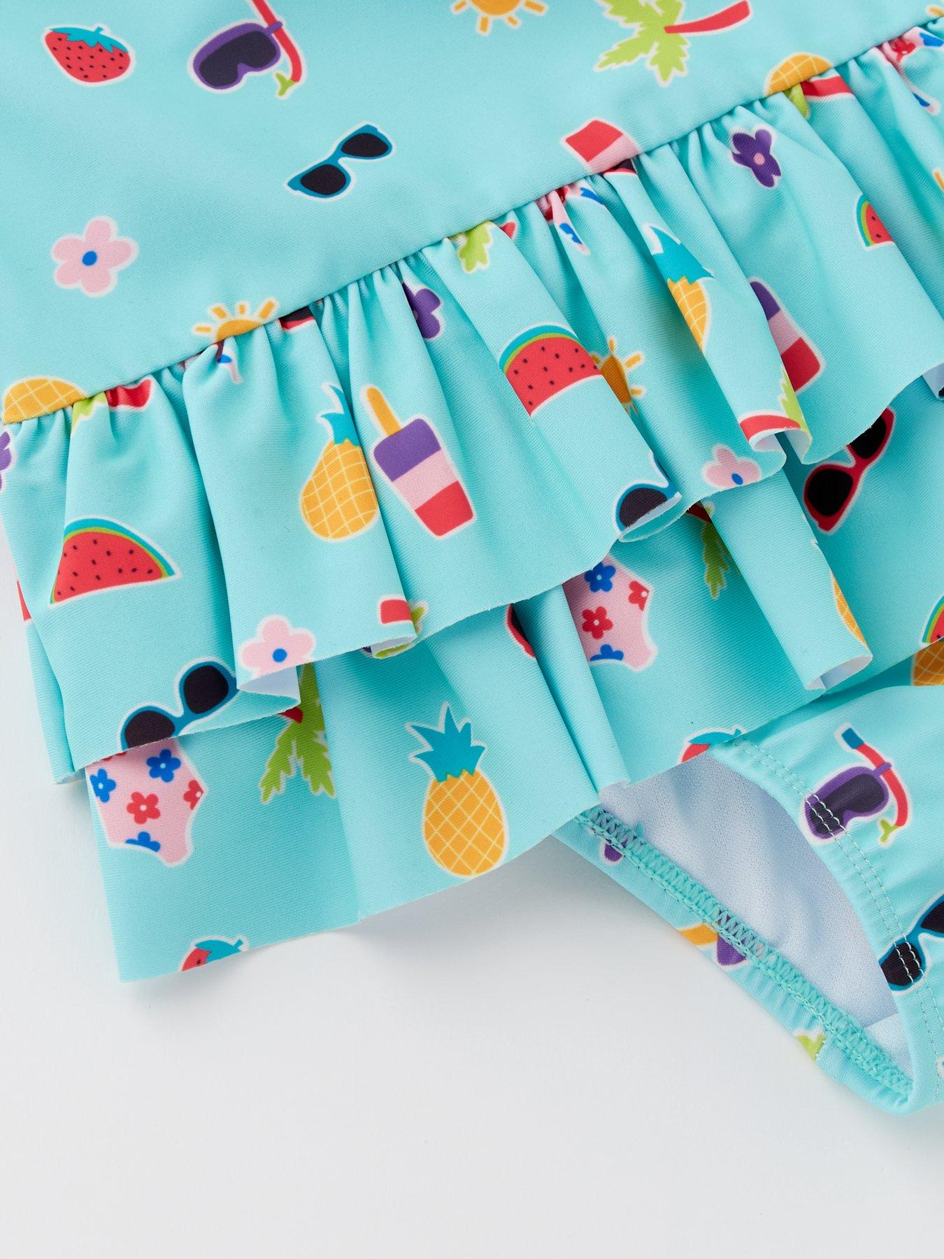  image of mini-v-by-very-girls-frill-summer-print-swimsuit-multi