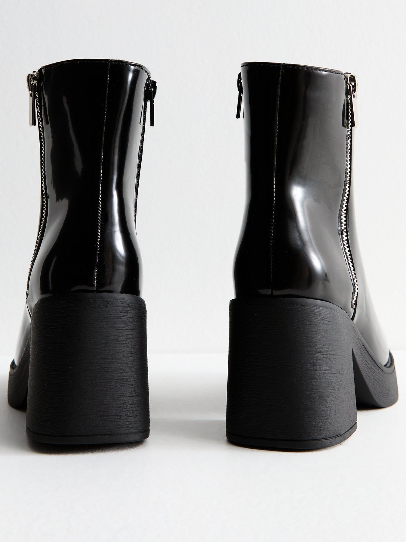 Image 3 of 5 of New Look Faux Leather Block Heel Ankle Boots - Black
