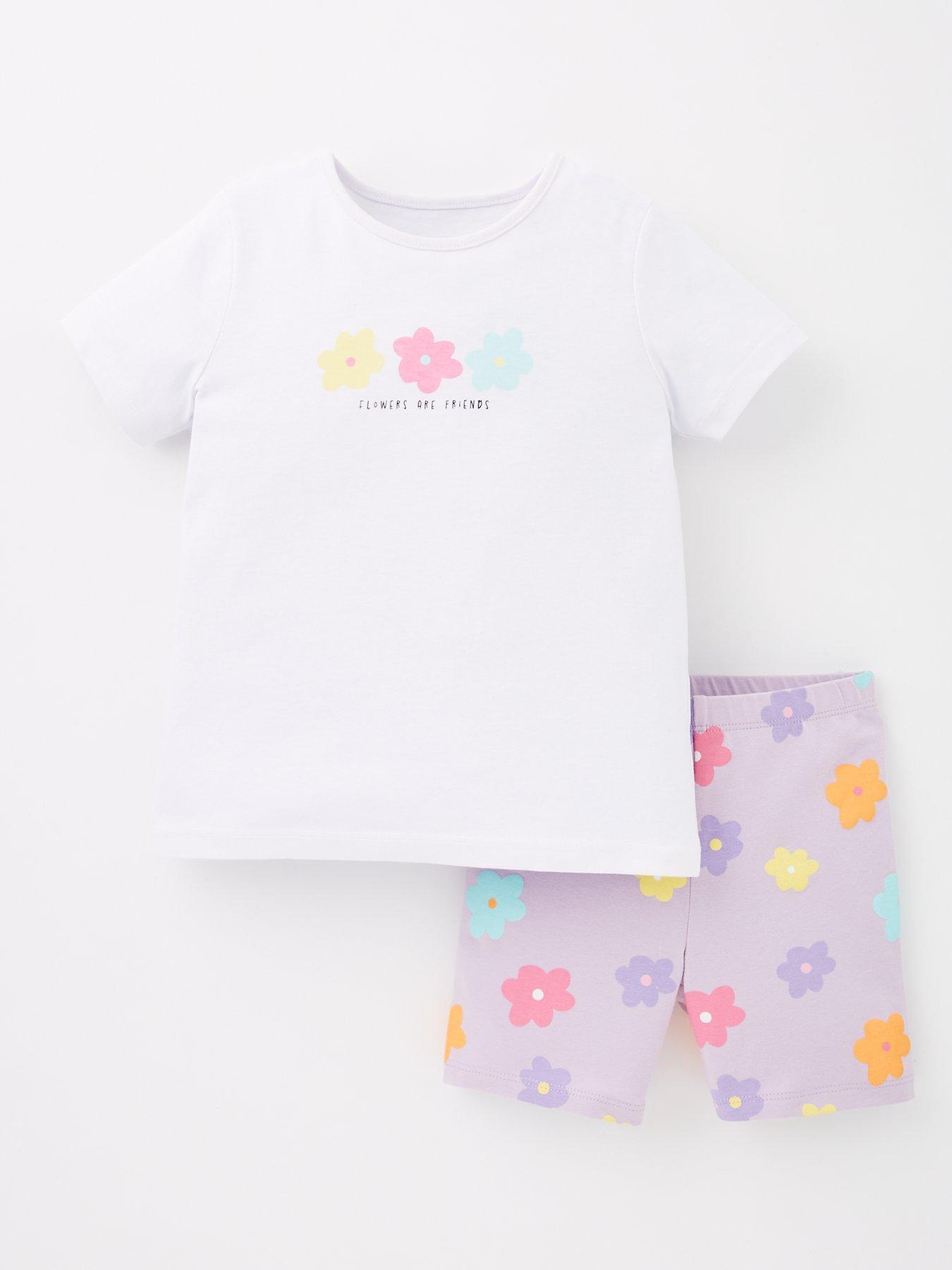 Everyday Girls Short Sleeve Foral T-shirt And Cycling Short Set - Pink