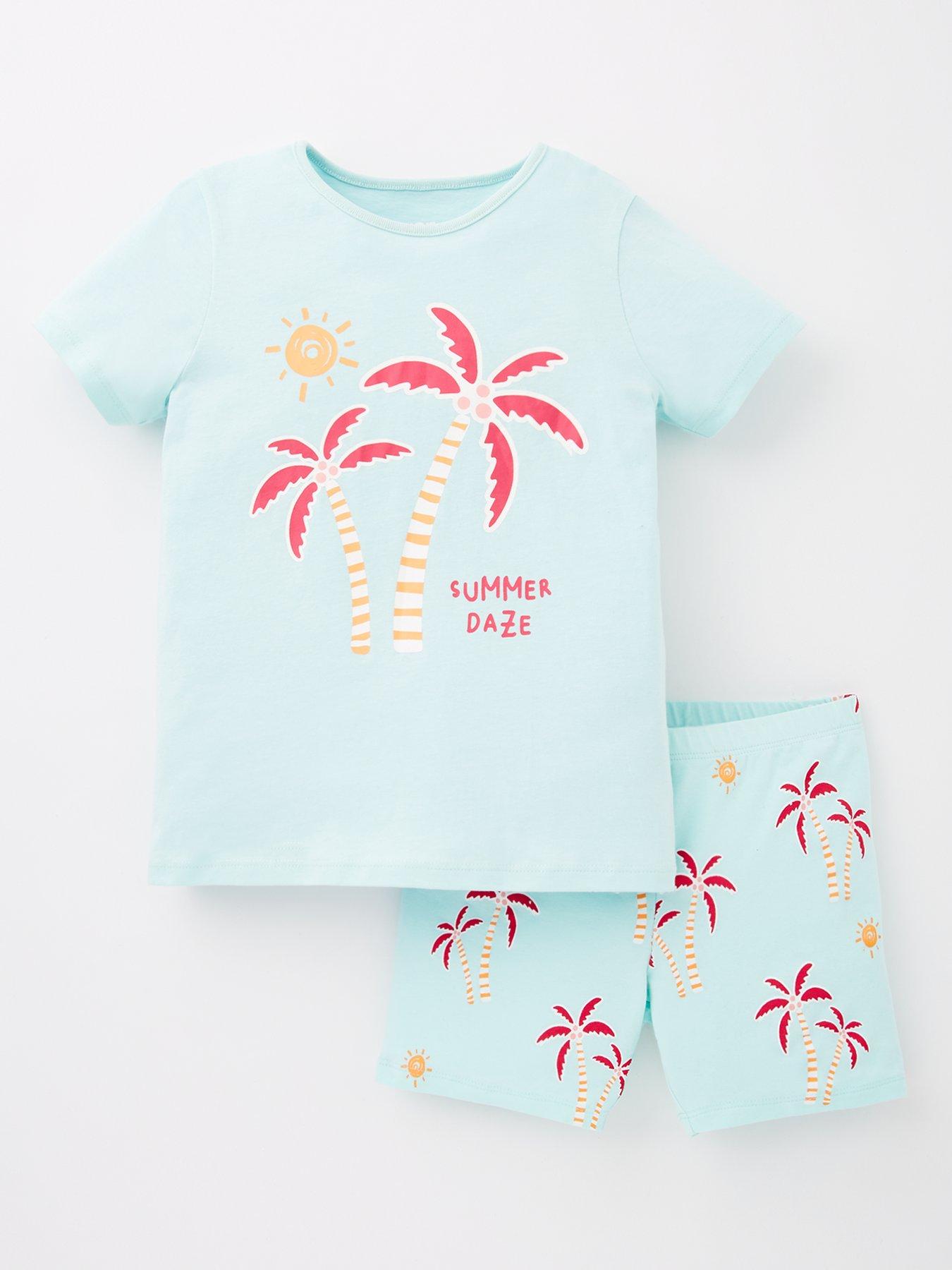  image of everyday-girls-short-sleeve-palm-t-shirt-and-cycling-short-set-multi