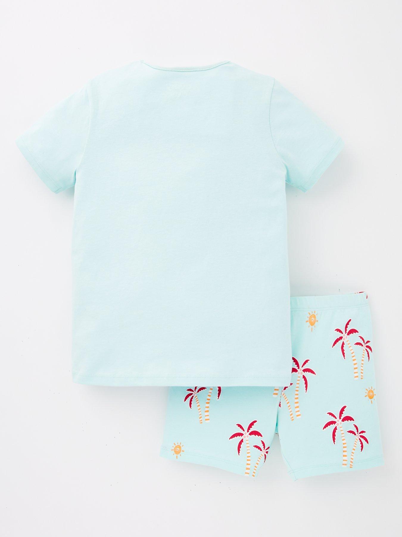 back image of everyday-girls-short-sleeve-palm-t-shirt-and-cycling-short-set-multi