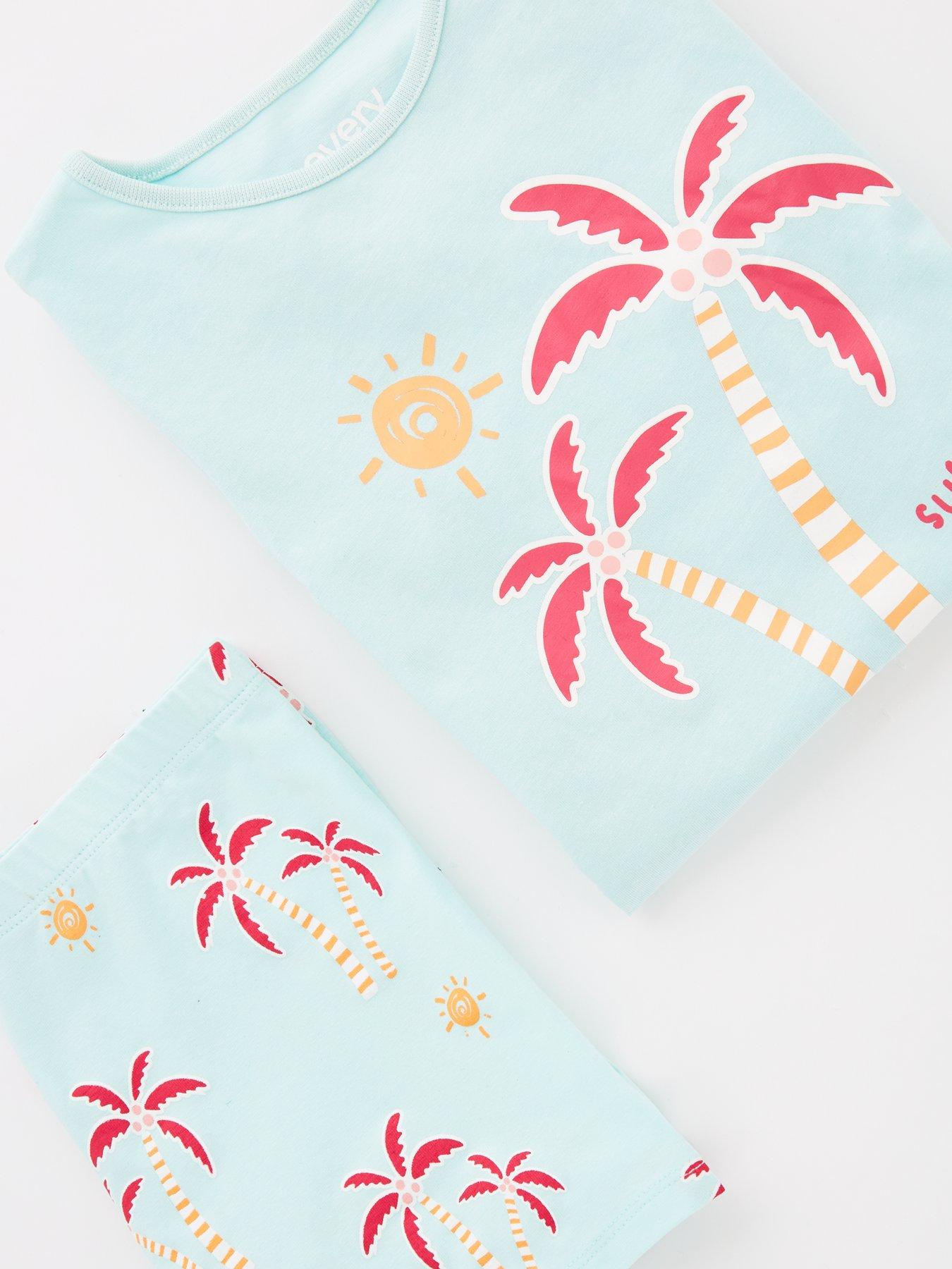  image of everyday-girls-short-sleeve-palm-t-shirt-and-cycling-short-set-multi