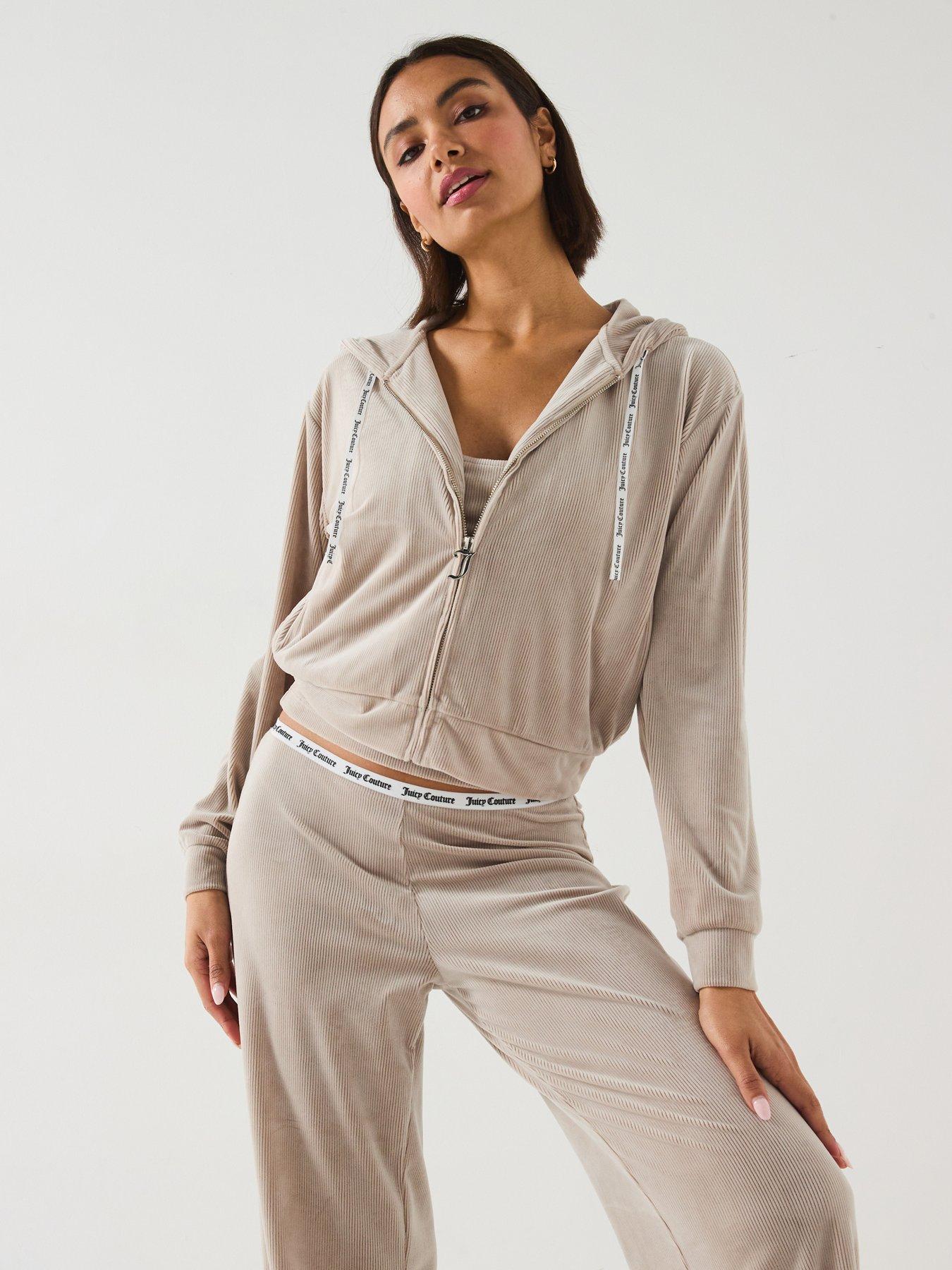 Juicy Couture Liv Rib Velour Lounge Hoodie - Beige | Littlewoods