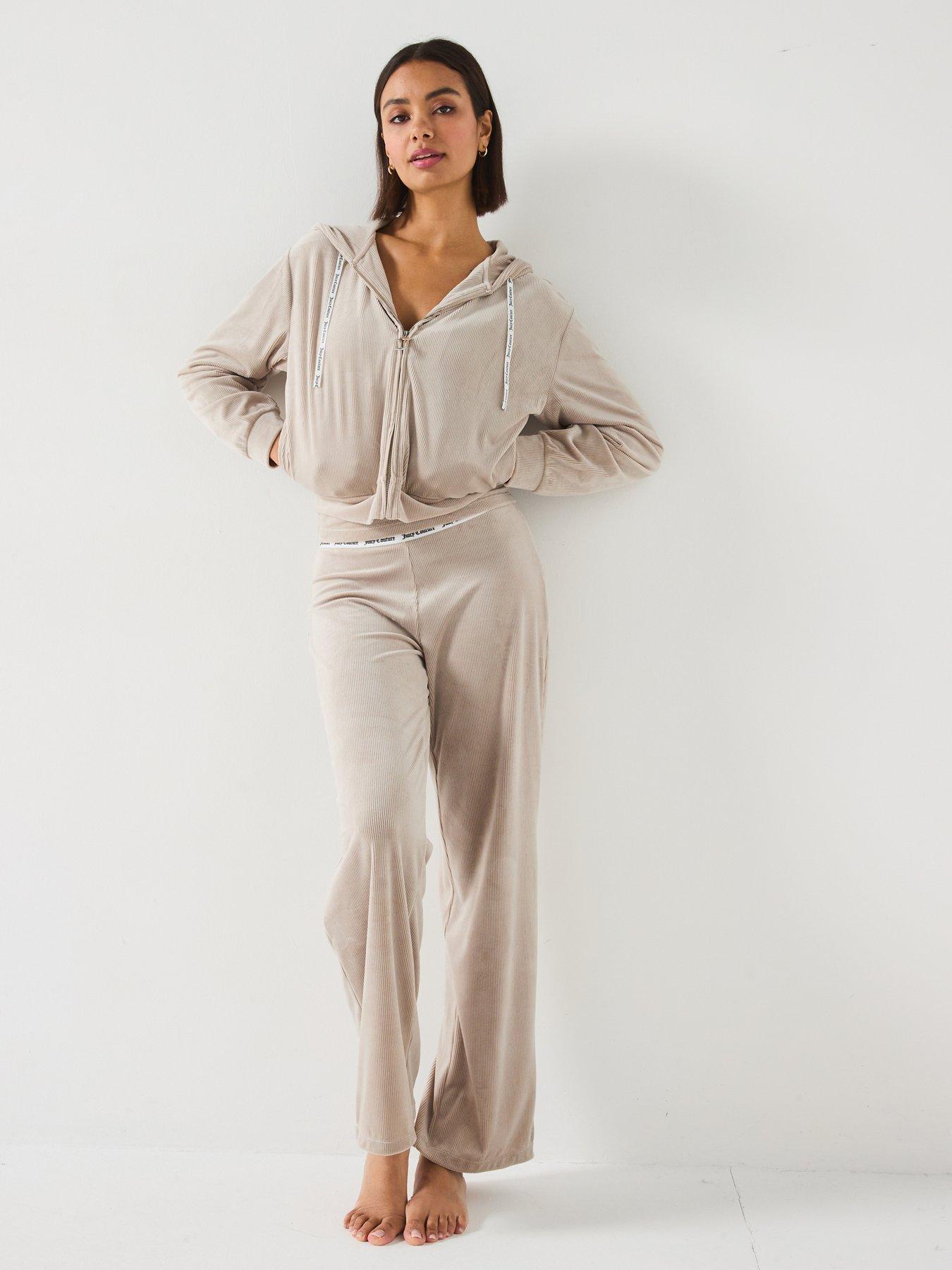  image of juicy-couture-vicky-rib-flare-lounge-trouser-beige
