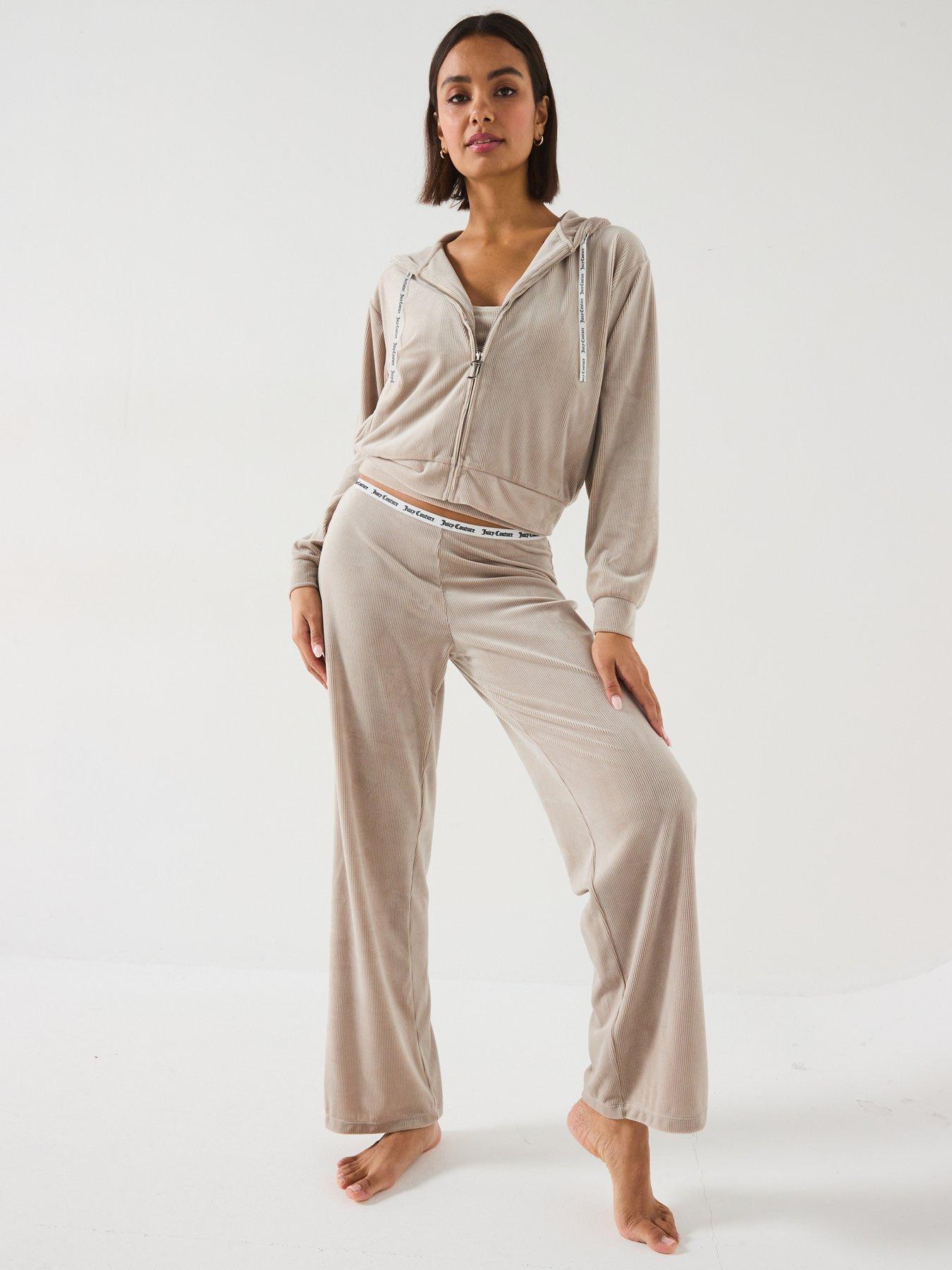  image of juicy-couture-vicky-rib-flare-lounge-trouser-beige