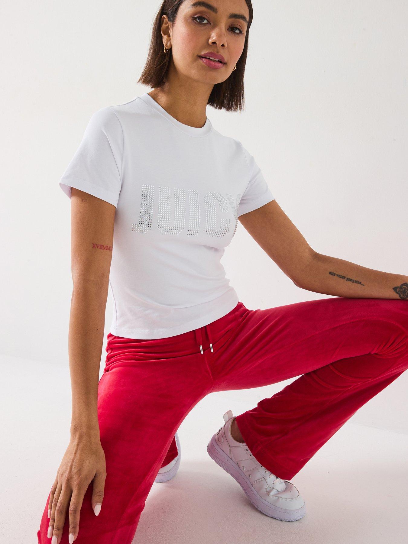 Juicy Couture Impact Diamante Short Sleeve T-Shirt - White