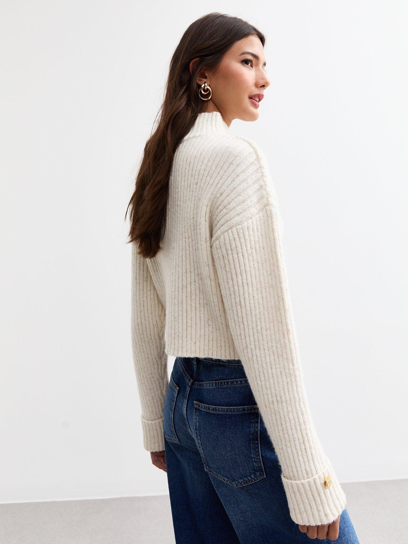  image of new-look-ribbed-high-neck-jumper-cream