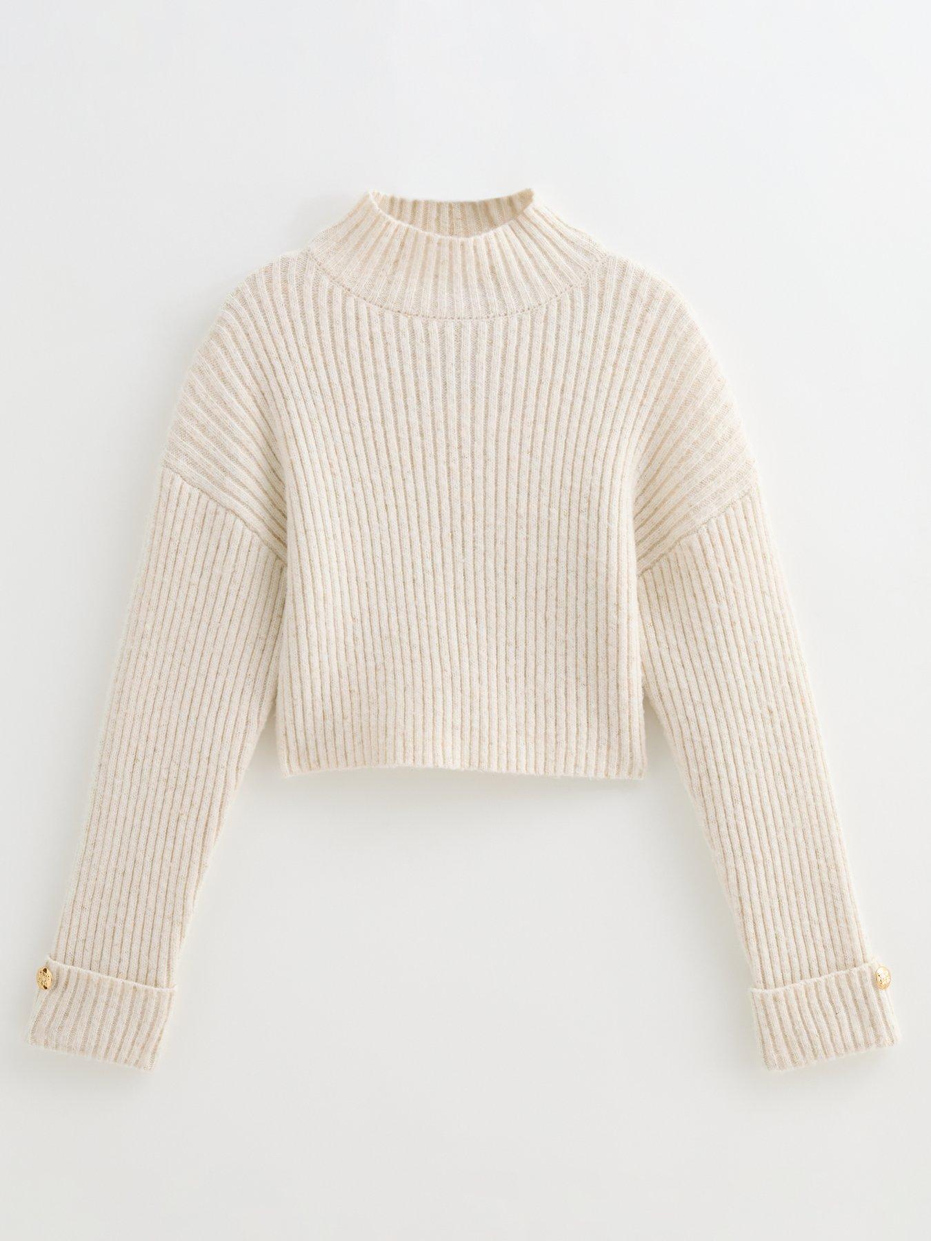  image of new-look-ribbed-high-neck-jumper-cream