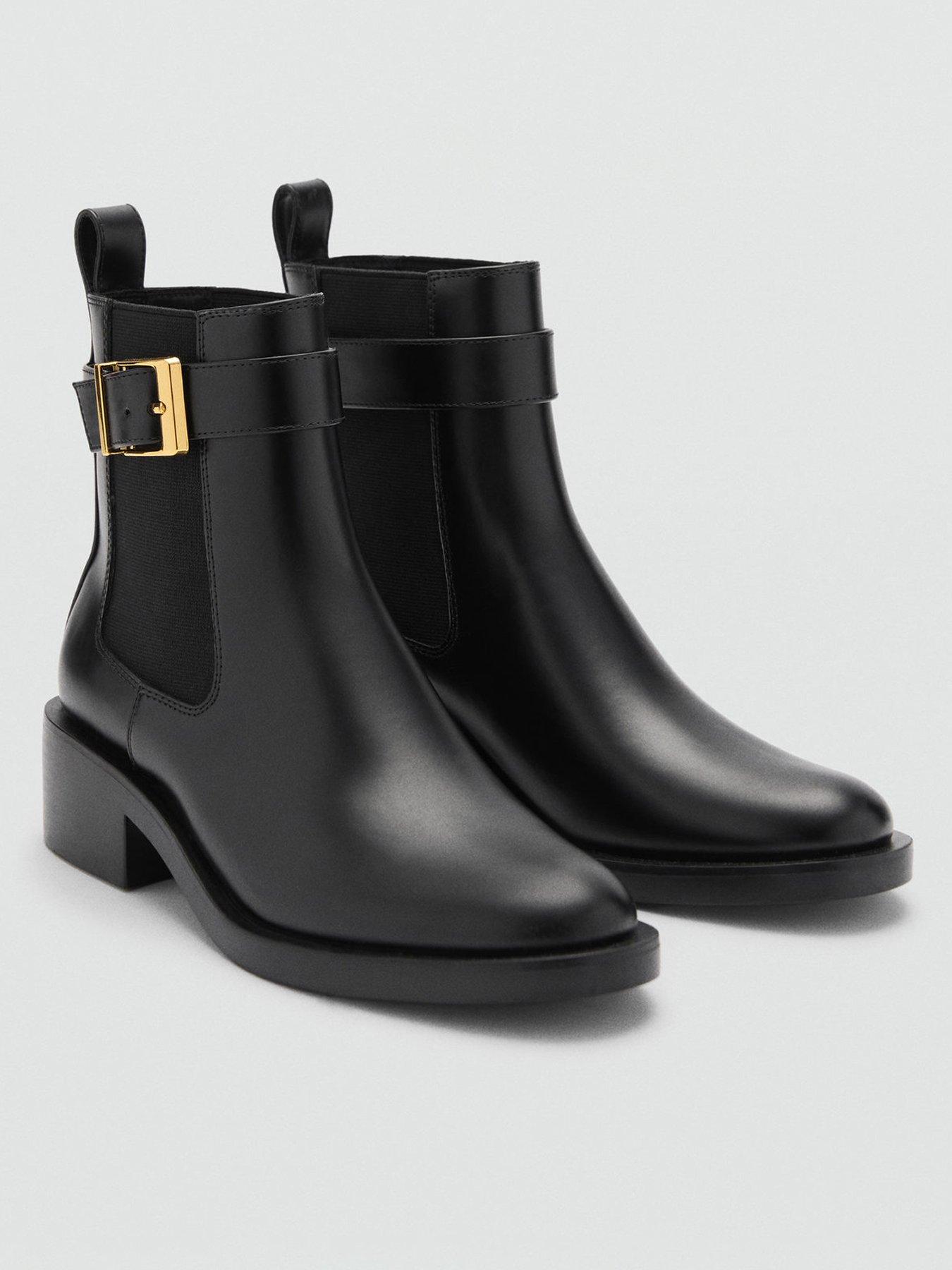 undefined Ankle Boots With Elastic Panel And Buckle - Black