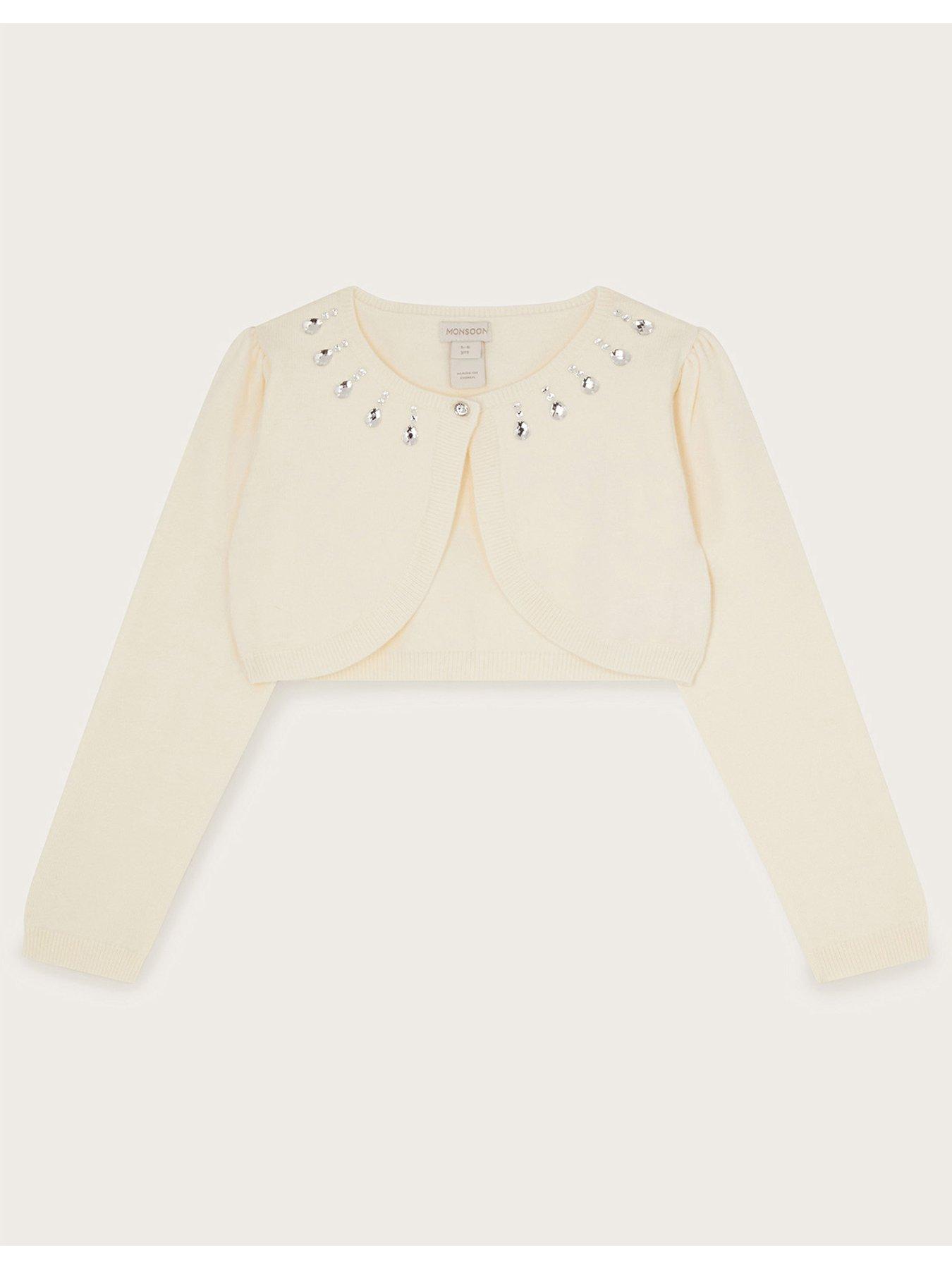 undefined Girls Maisie Diamante Trim Cardigan - Cream