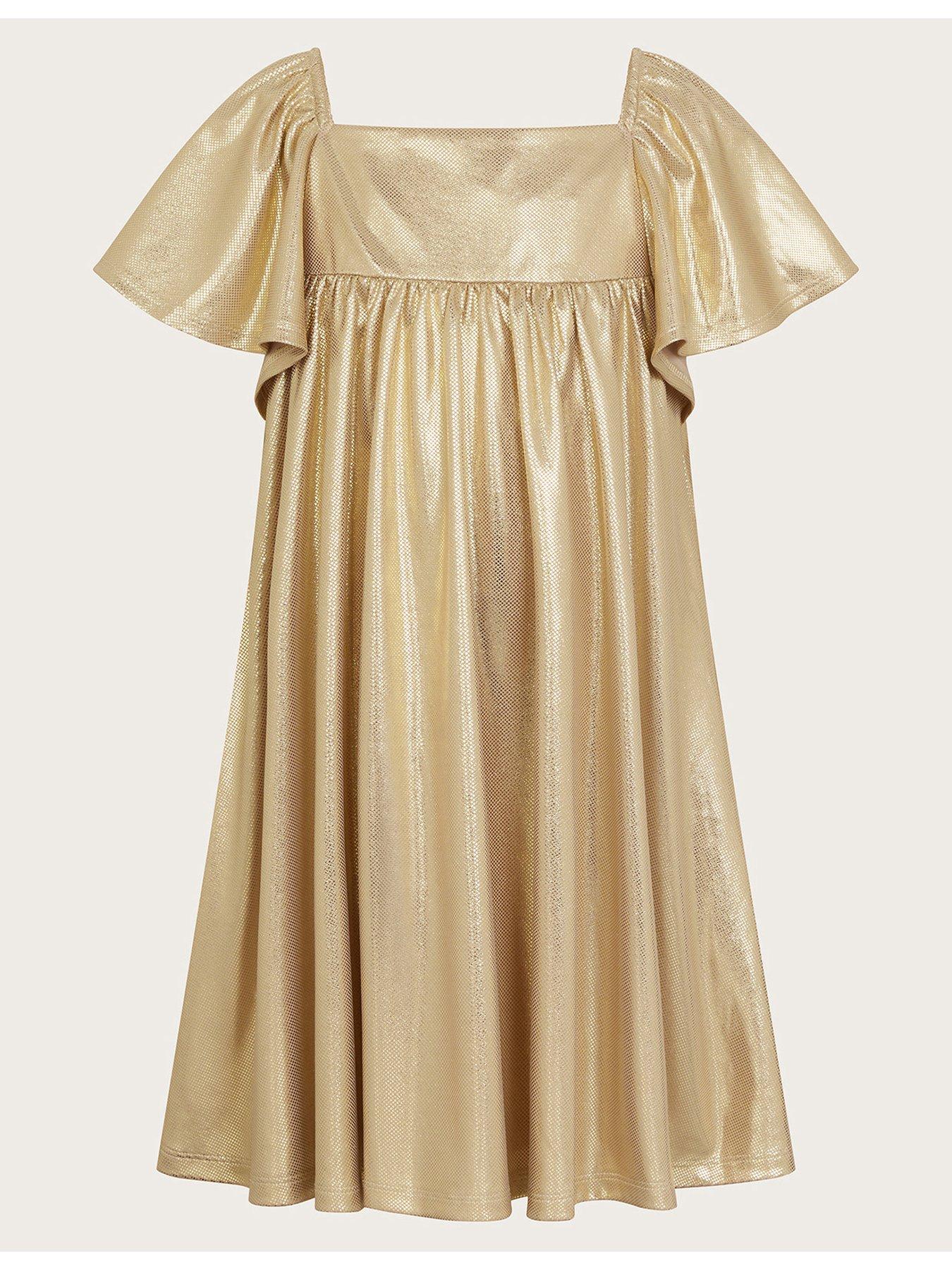 undefined Girls Metallic Angel Sleeve Dress - Pink