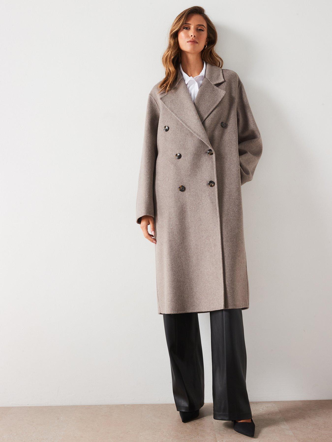 Mango Double Breasted Wool Mix Coat Natural Littlewoods