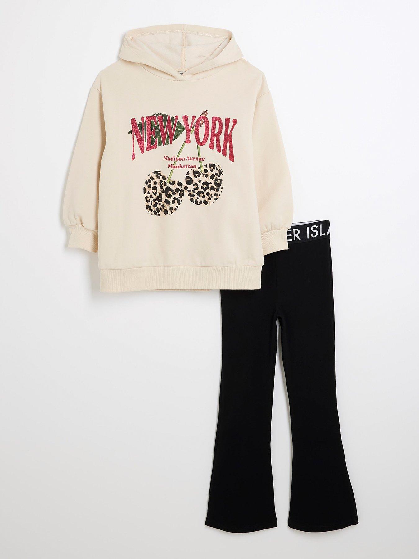 River Island Girls Hoodie And Leopard Trousers Set Cream littlewoods