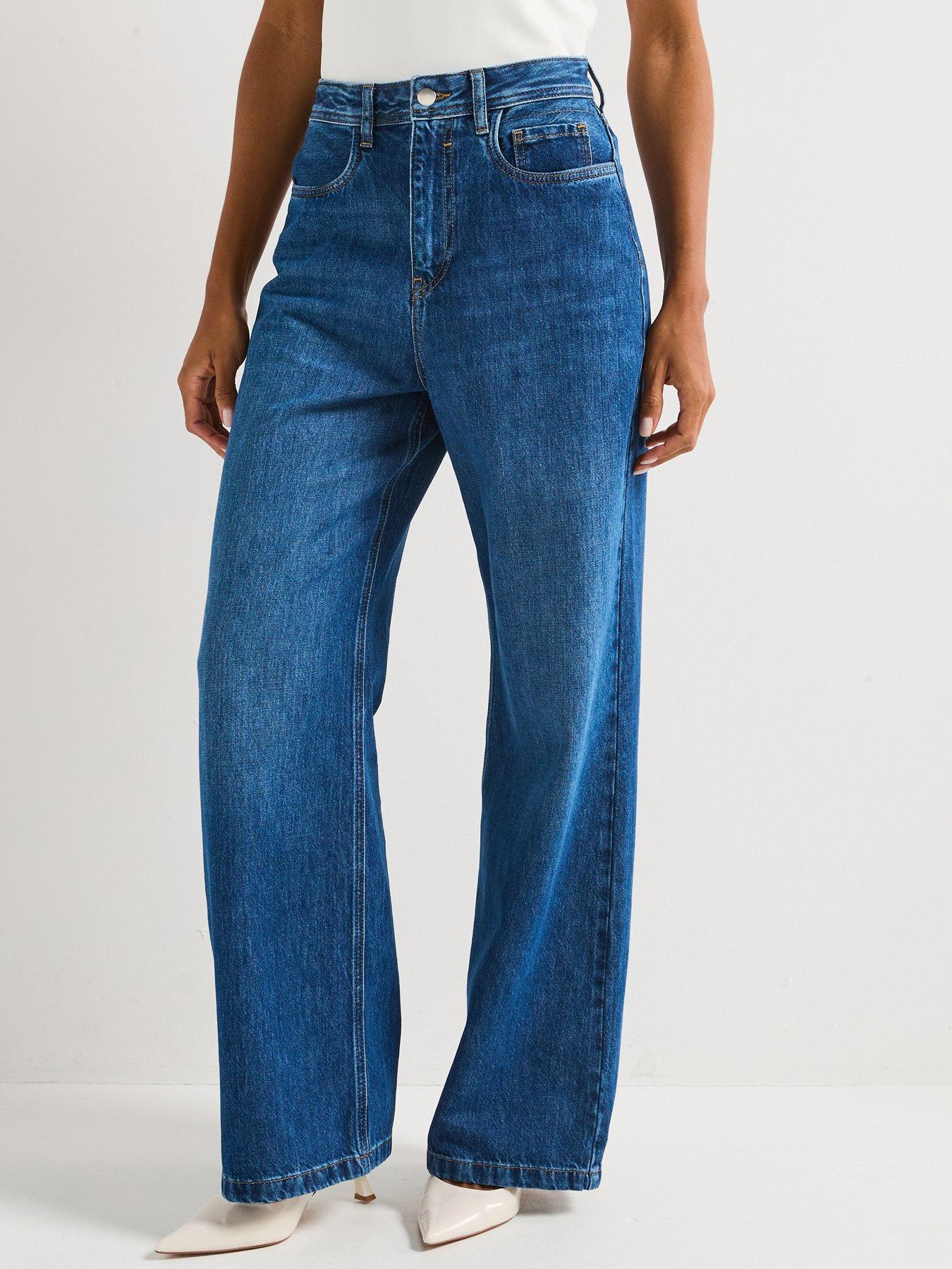 undefined High Rise Slouchy Wide Leg Jeans - Dark Wash