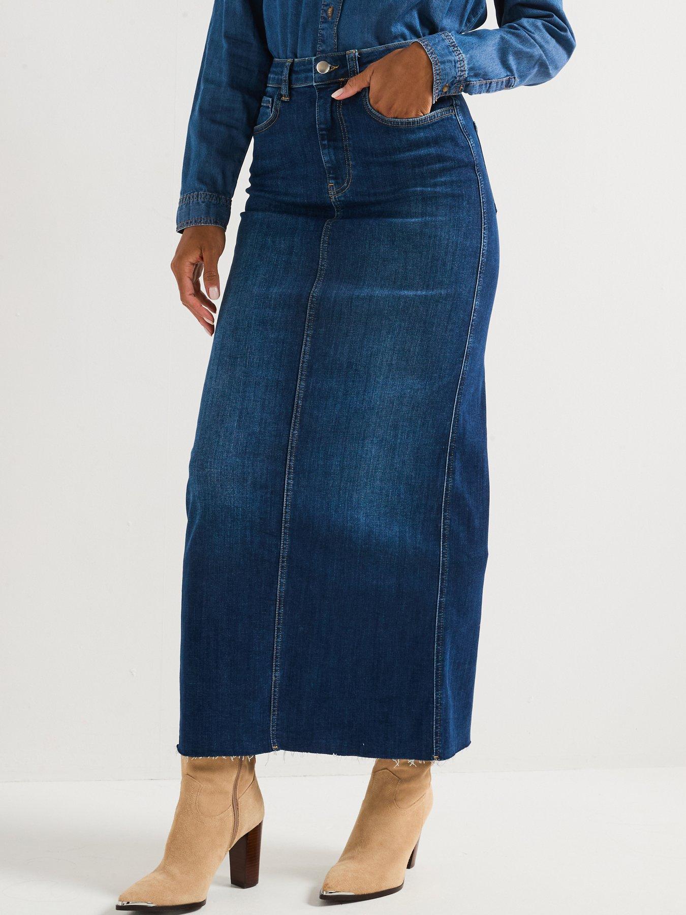 V by Very Authentic Denim Maxi Skirt - Dark Wash | Littlewoods