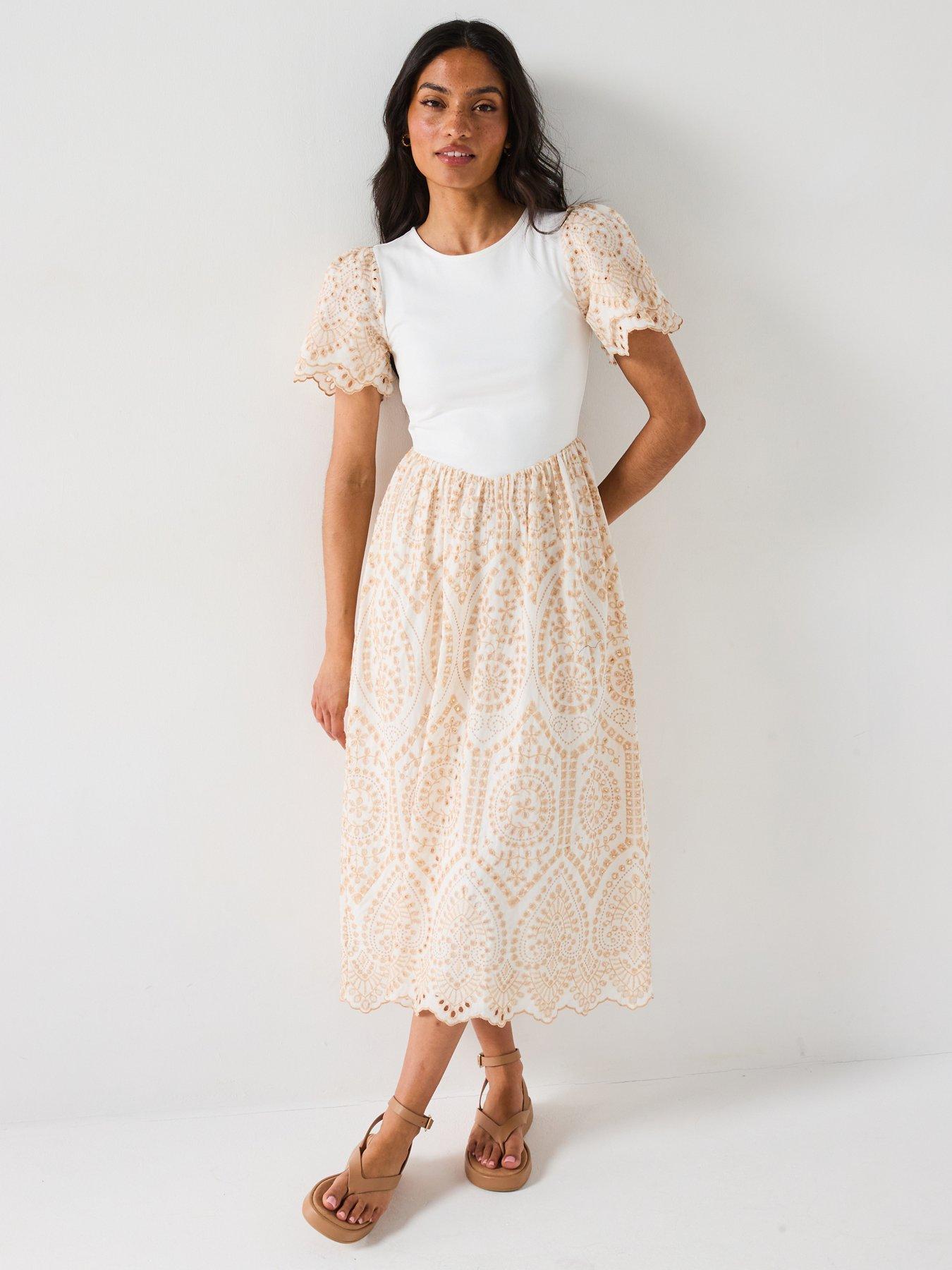 undefined Broderie Trim Dress - White