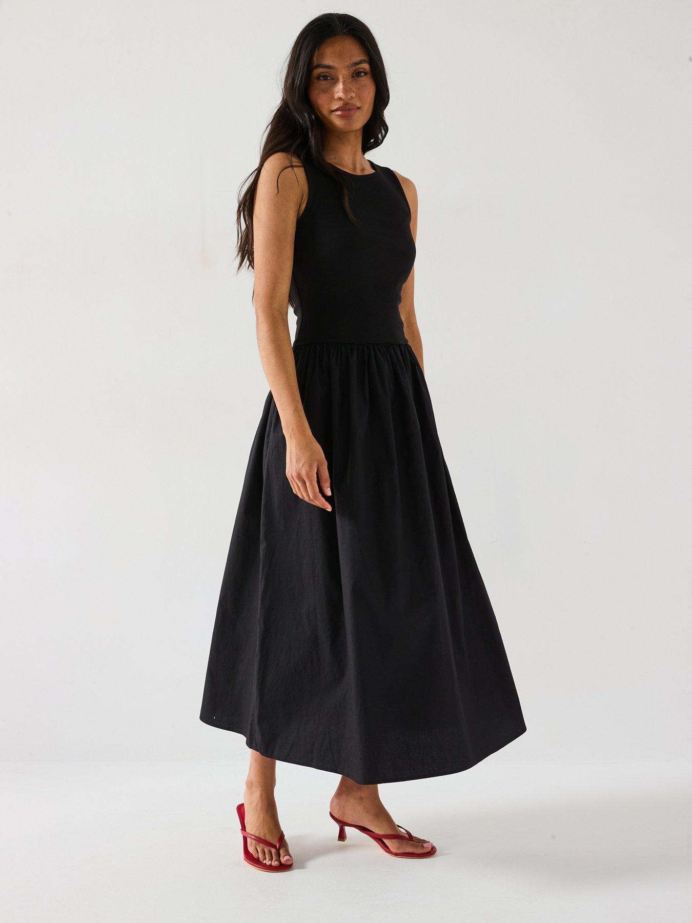 undefined Rib Woven Skirt Dress - Black