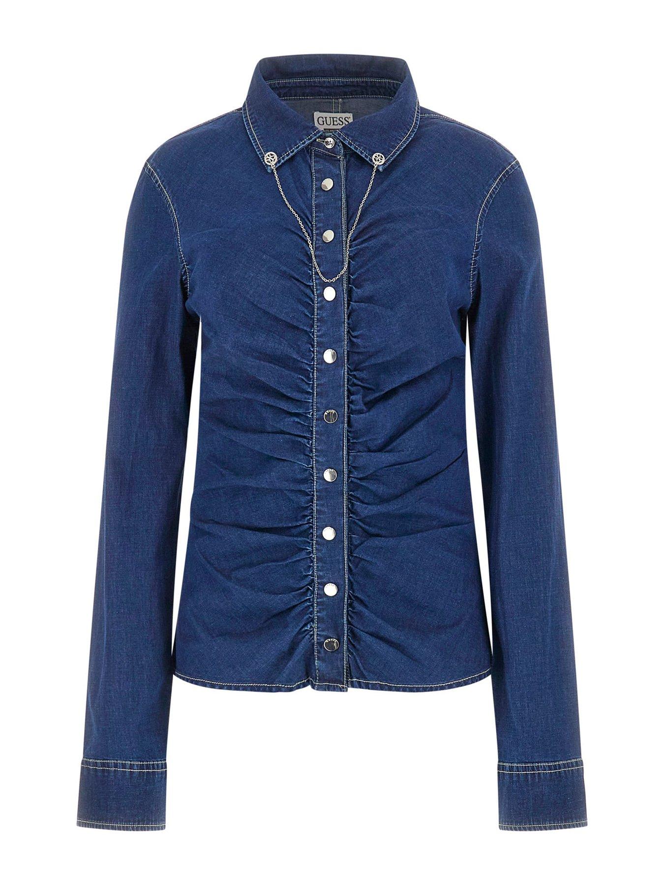 guess-alisha-long-sleeve-denim-shirt-dark-blue